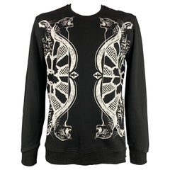 JUST CAVALLI Size XL Black & White Print Cotton Crew-Neck Sweatshirt