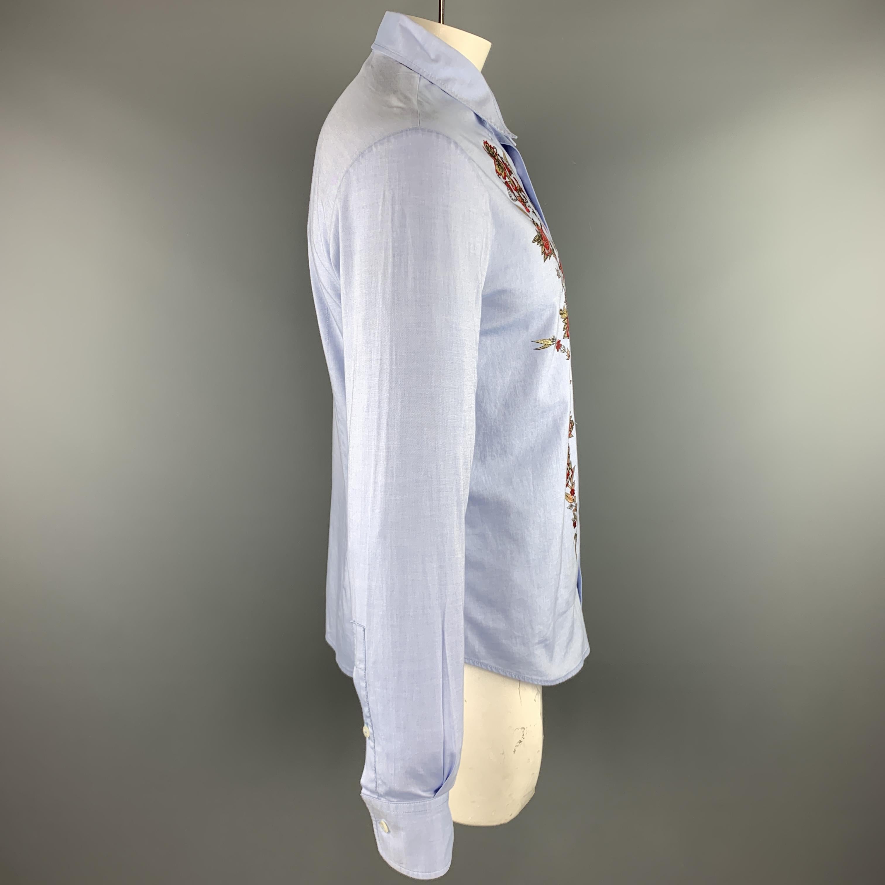 Gray JUST CAVALLI Size XL Light Blue Embellishment Cotton Button Up Long Sleeve Shirt