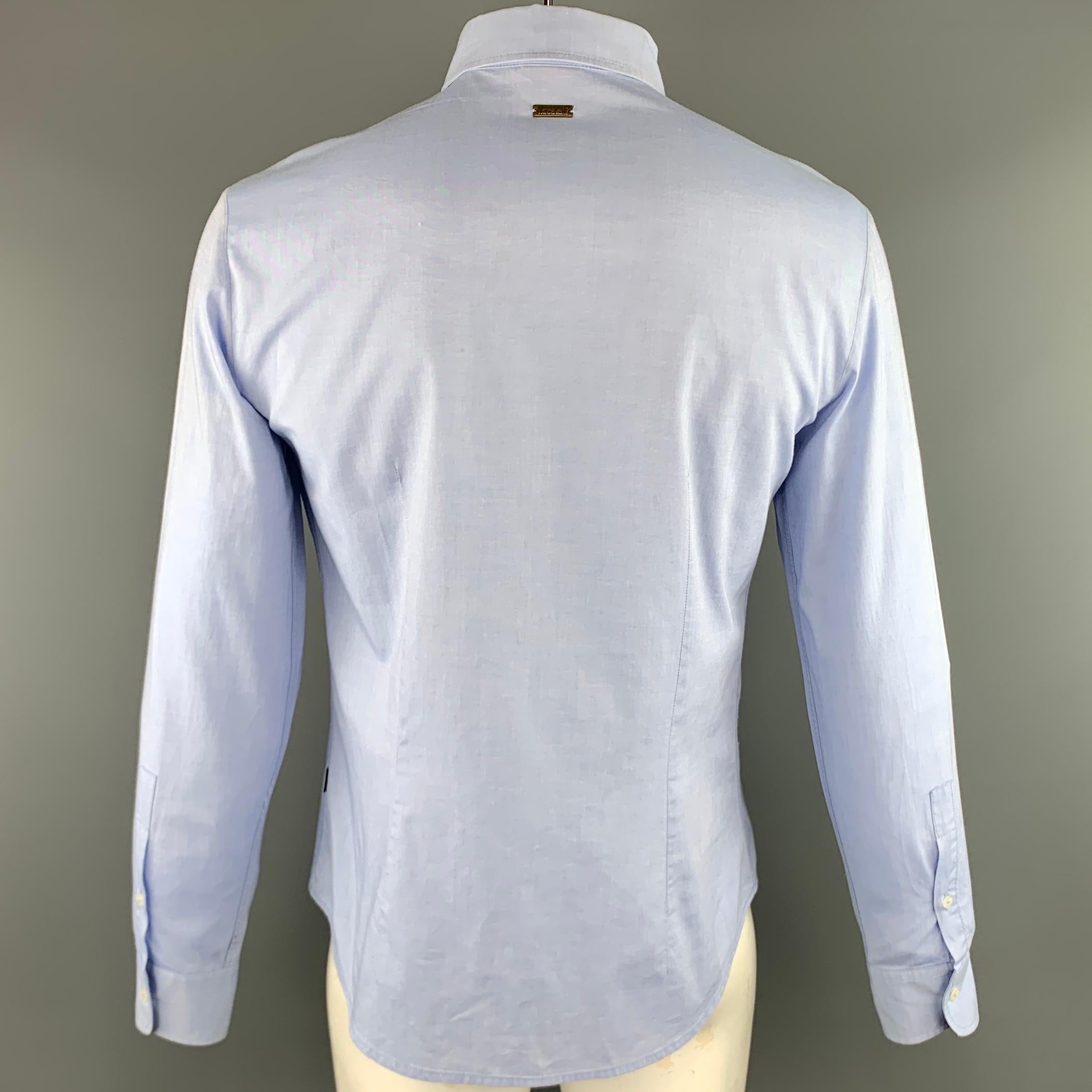 Men's JUST CAVALLI Size XL Light Blue Embellishment Cotton Button Up Long Sleeve Shirt