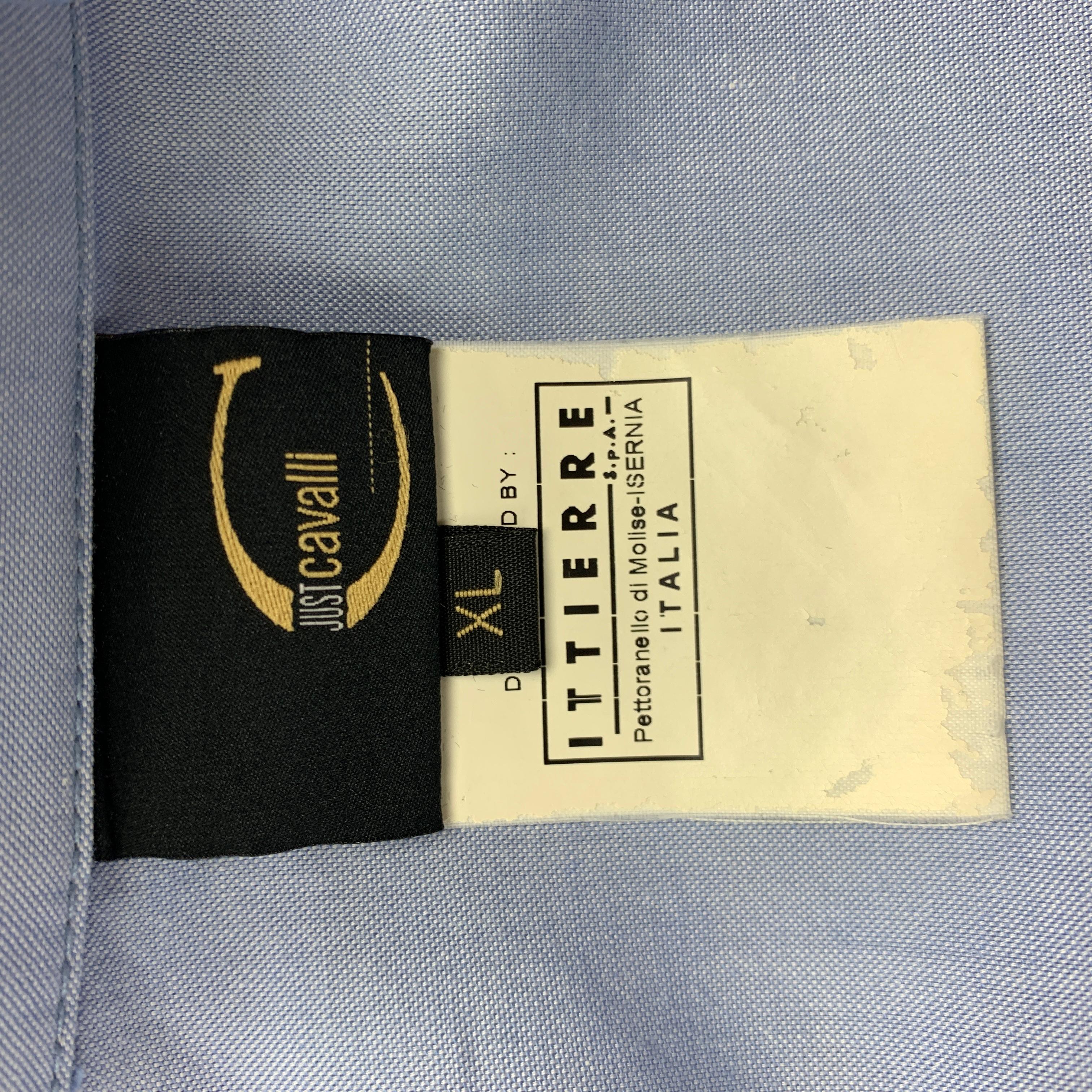 JUST CAVALLI Size XL Light Blue Embellishment Cotton Button Up Long Sleeve Shirt 2