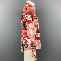 JUST CAVALLI Size XL White & Red Print Cotton Button Up Long Sleeve Shirt