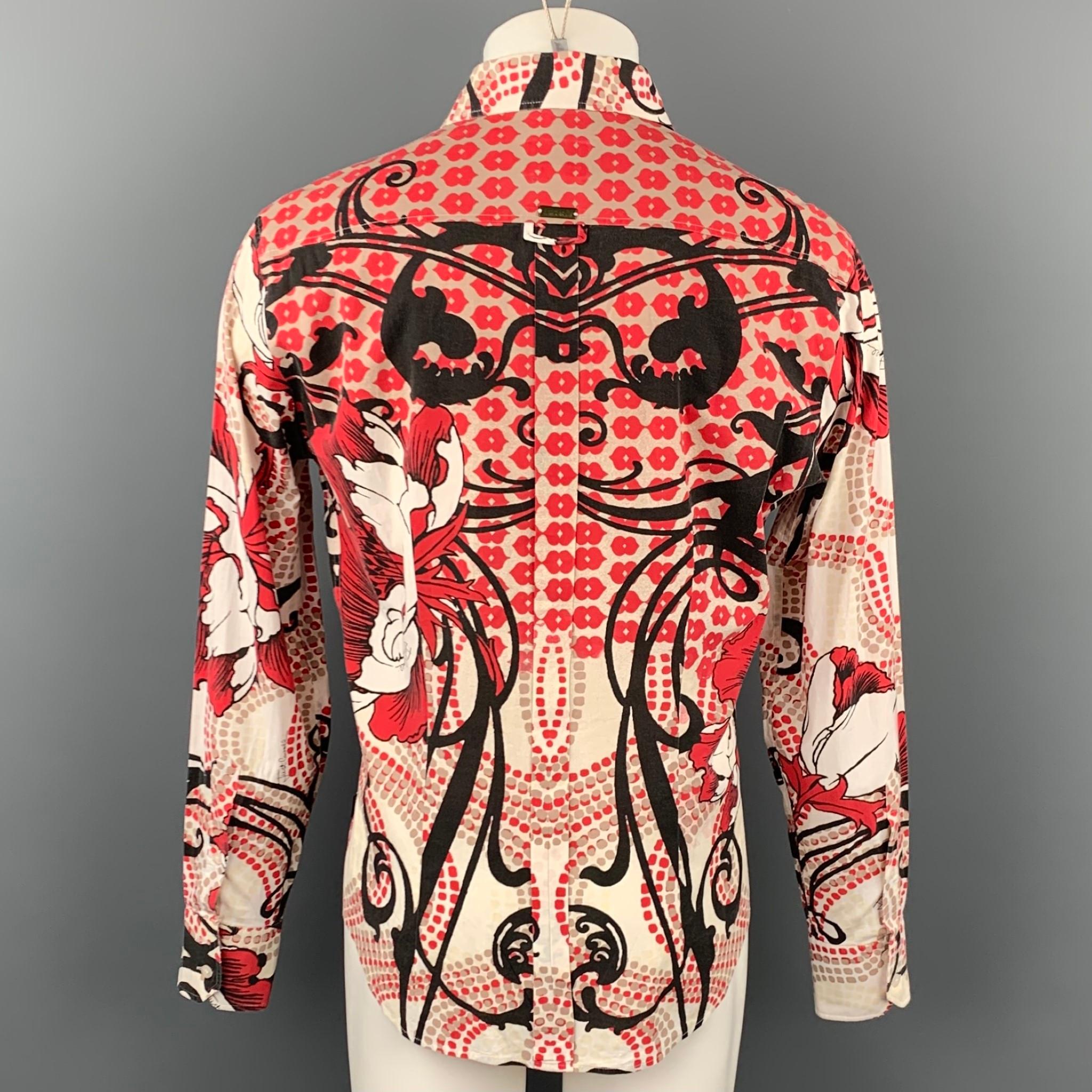 Beige JUST CAVALLI Size XL White & Red Print Cotton Button Up Long Sleeve Shirt