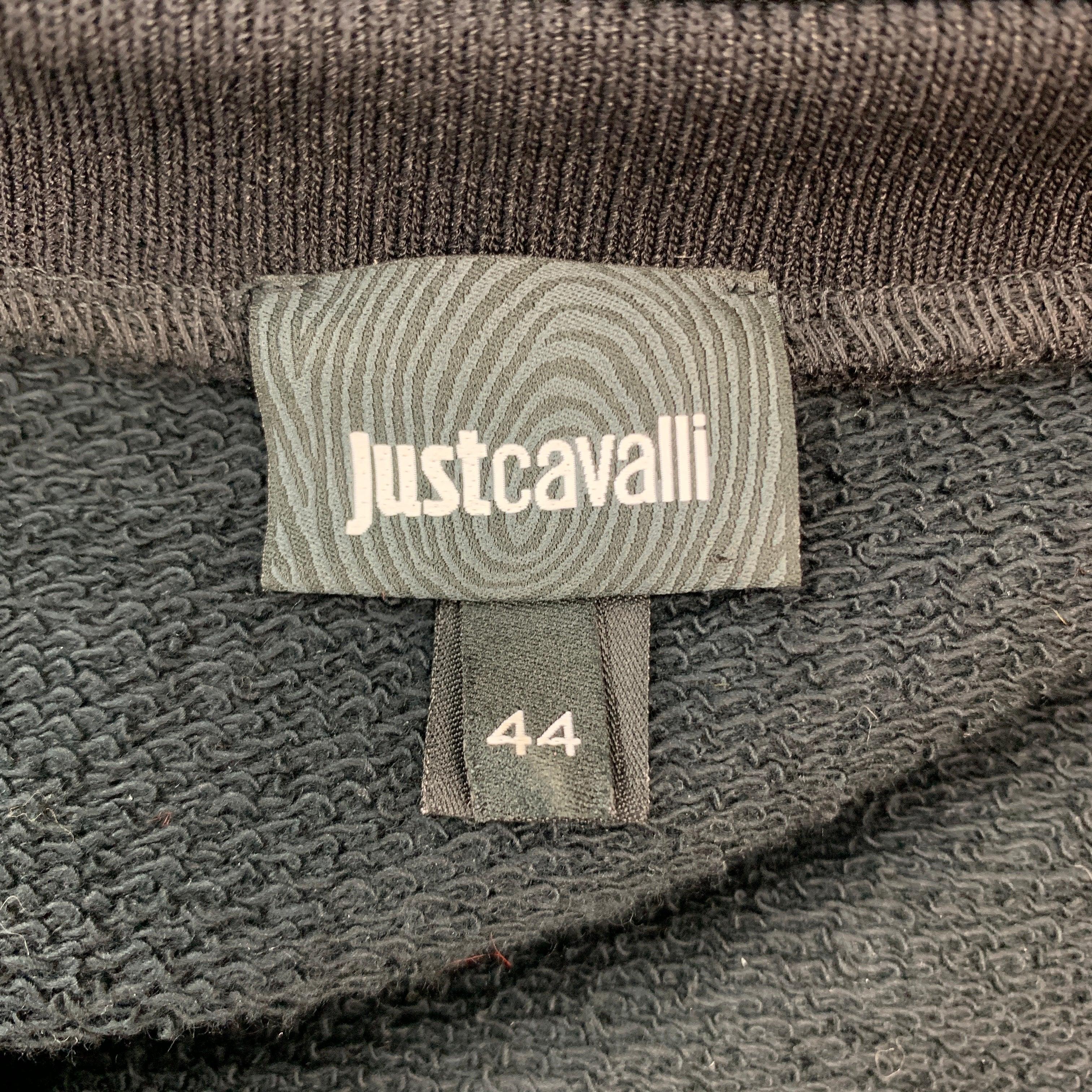 JUST CAVALLI Size XS Black Rhinestone Studded Coated Cotton Crew-Neck Sweatshirt For Sale 3