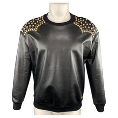 JUST CAVALLI Size XS Black Rhinestone Studded Coated Cotton Crew-Neck Sweatshirt