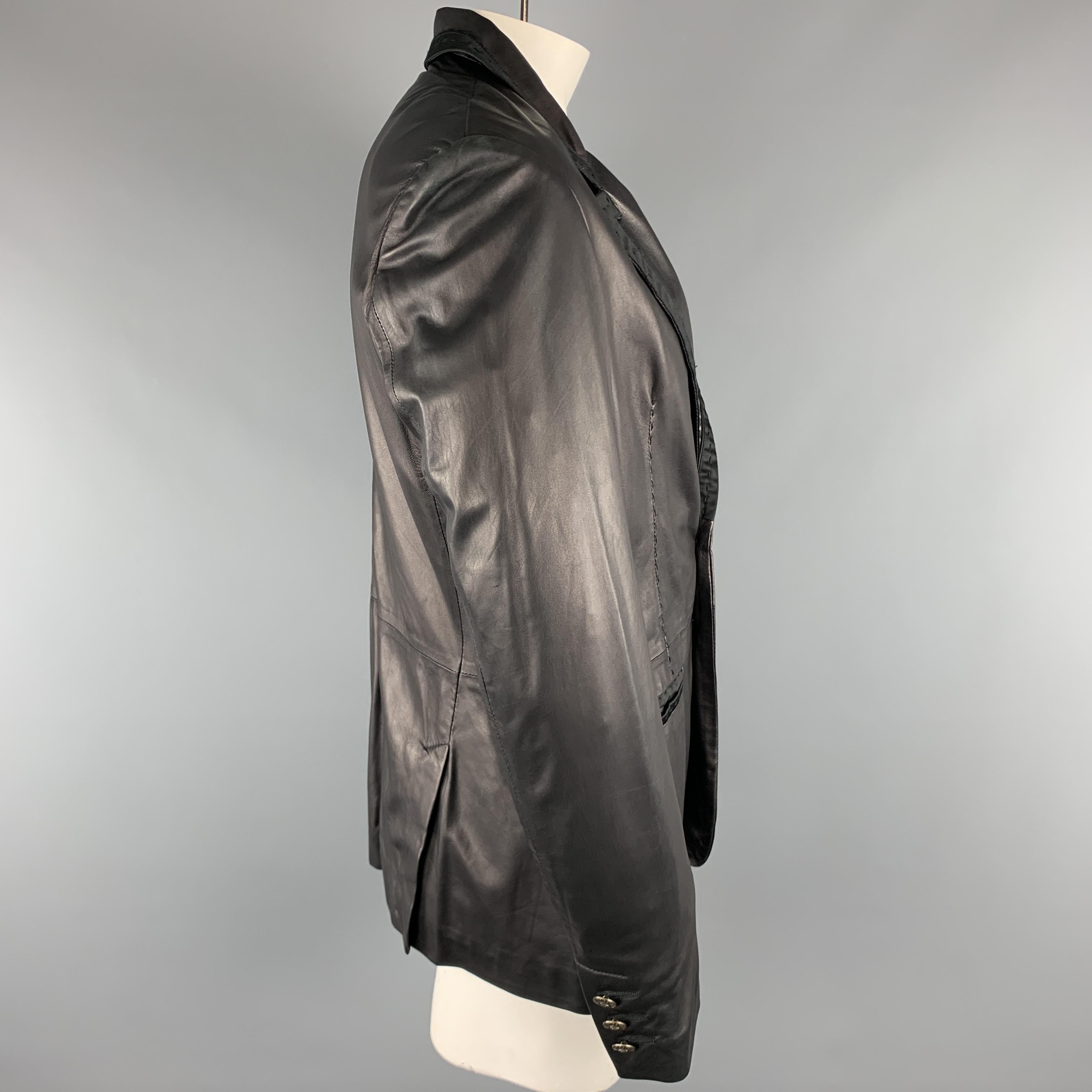 Men's JUST CAVALLI Size XXL Black Solid Leather Peak Lapel Jacket