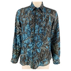 JUST CAVALLI Size XXL Blue & Black Print Cotton / Silk Tuxedo Long Sleeve Shirt