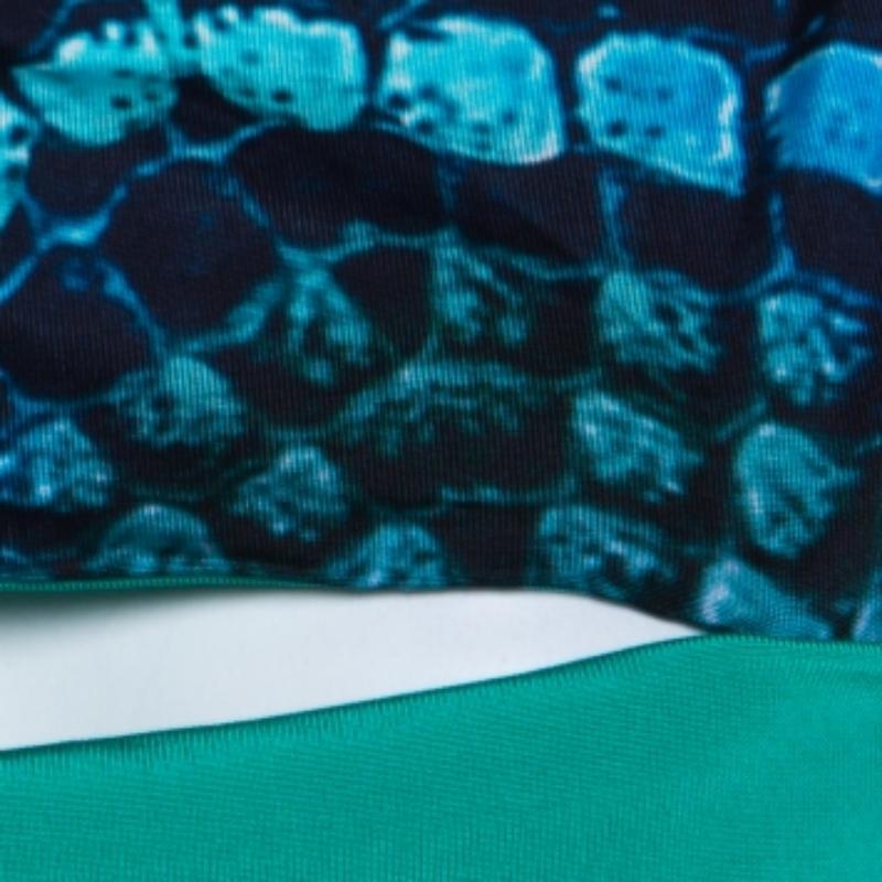 Just Cavalli Stretch Knit Snakeskin Print Cut Out Yoke Detail Sleeveless Dress L (Blau) im Angebot