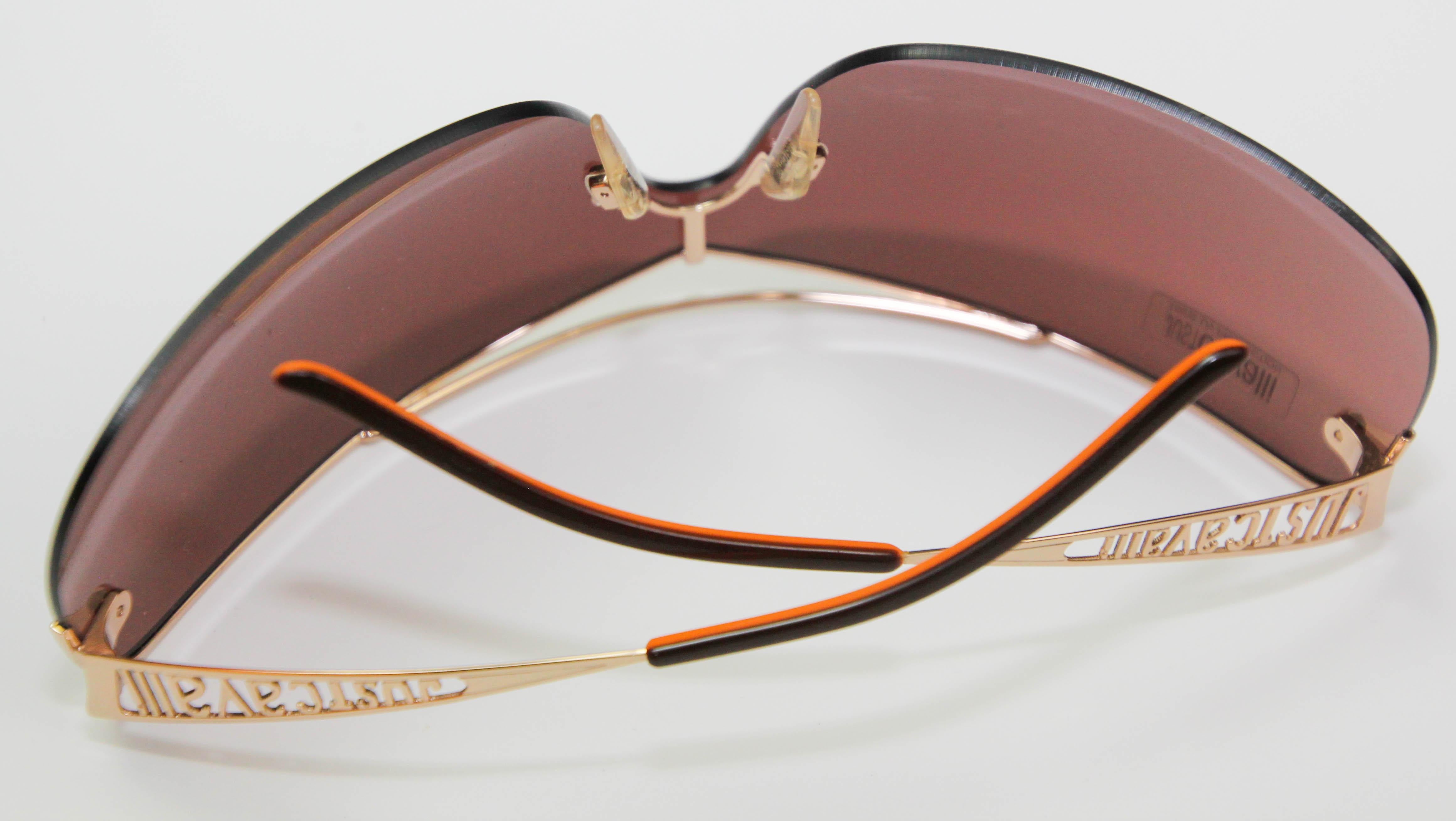 Just Cavalli Lunettes de soleil rectangulaires enveloppantes or Italie en vente 6