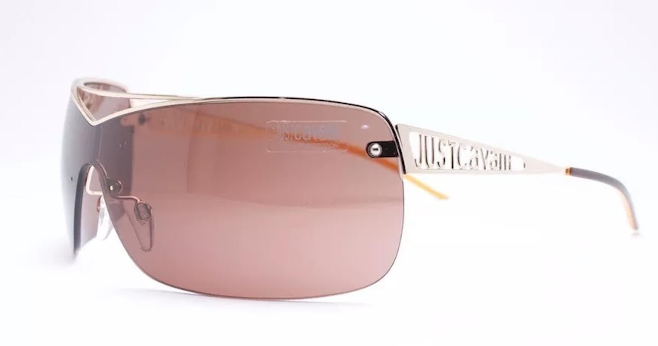 Just Cavalli Lunettes de soleil rectangulaires enveloppantes or Italie en vente 10