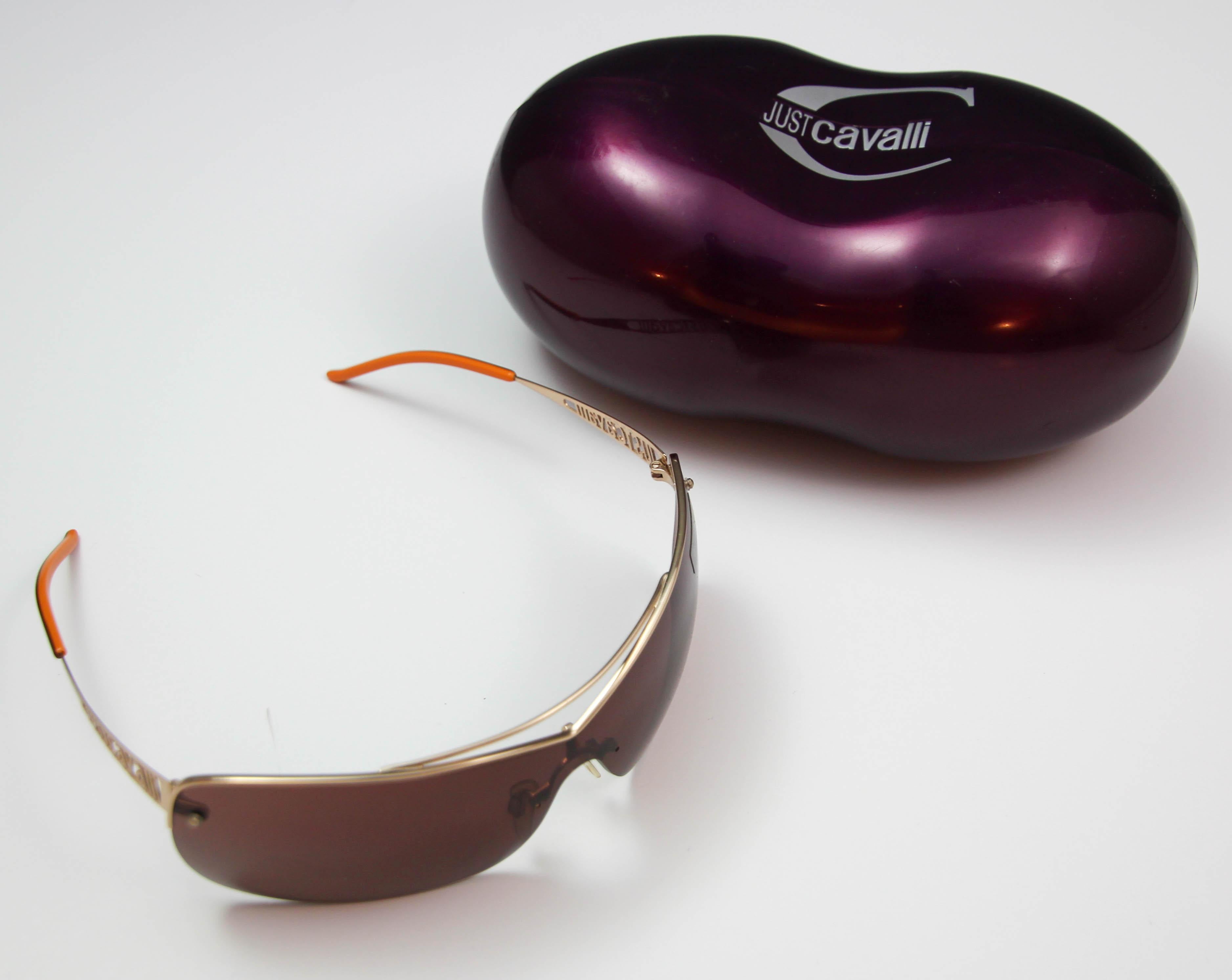 Just Cavalli Lunettes de soleil rectangulaires enveloppantes or Italie en vente 13