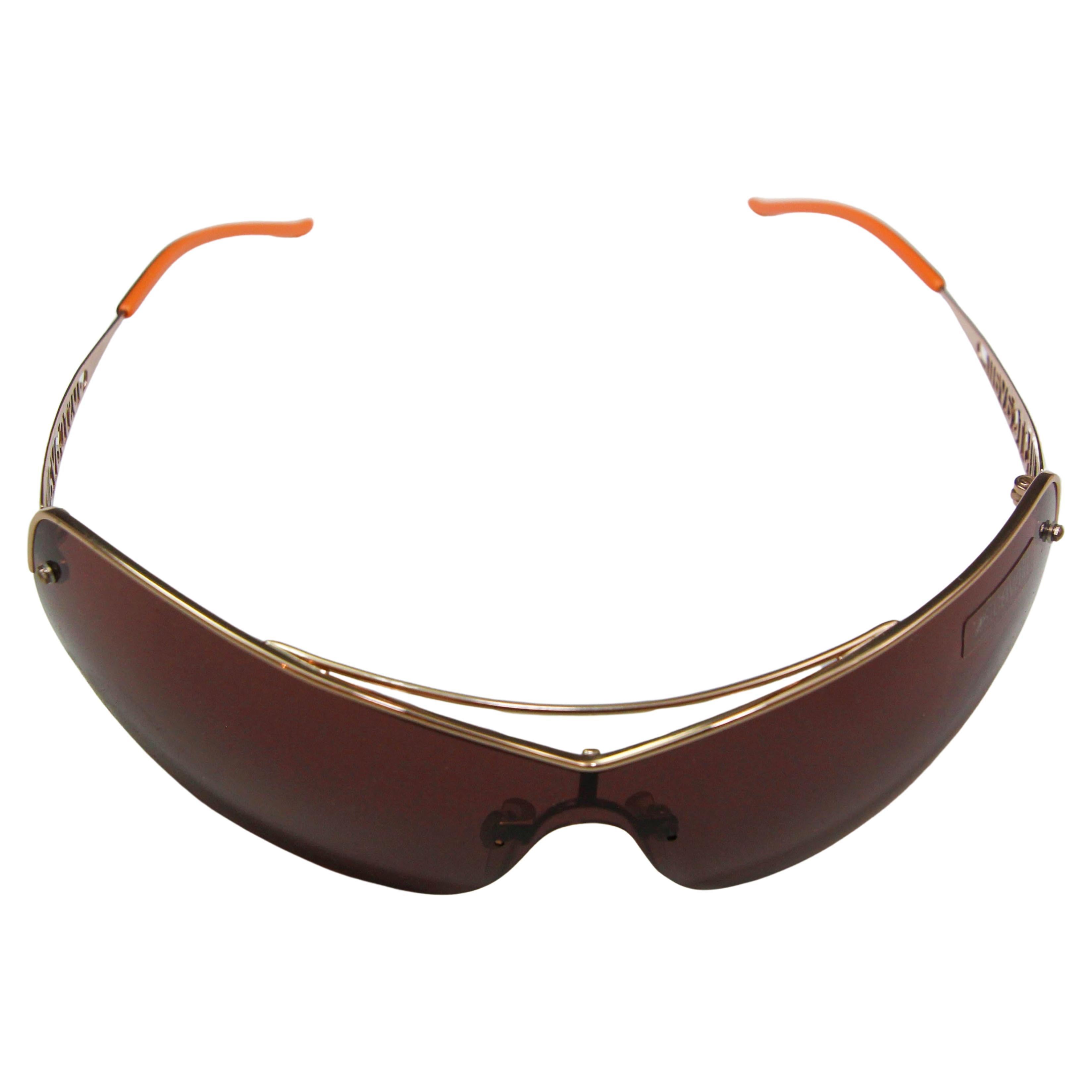 Marron Just Cavalli Lunettes de soleil rectangulaires enveloppantes or Italie en vente