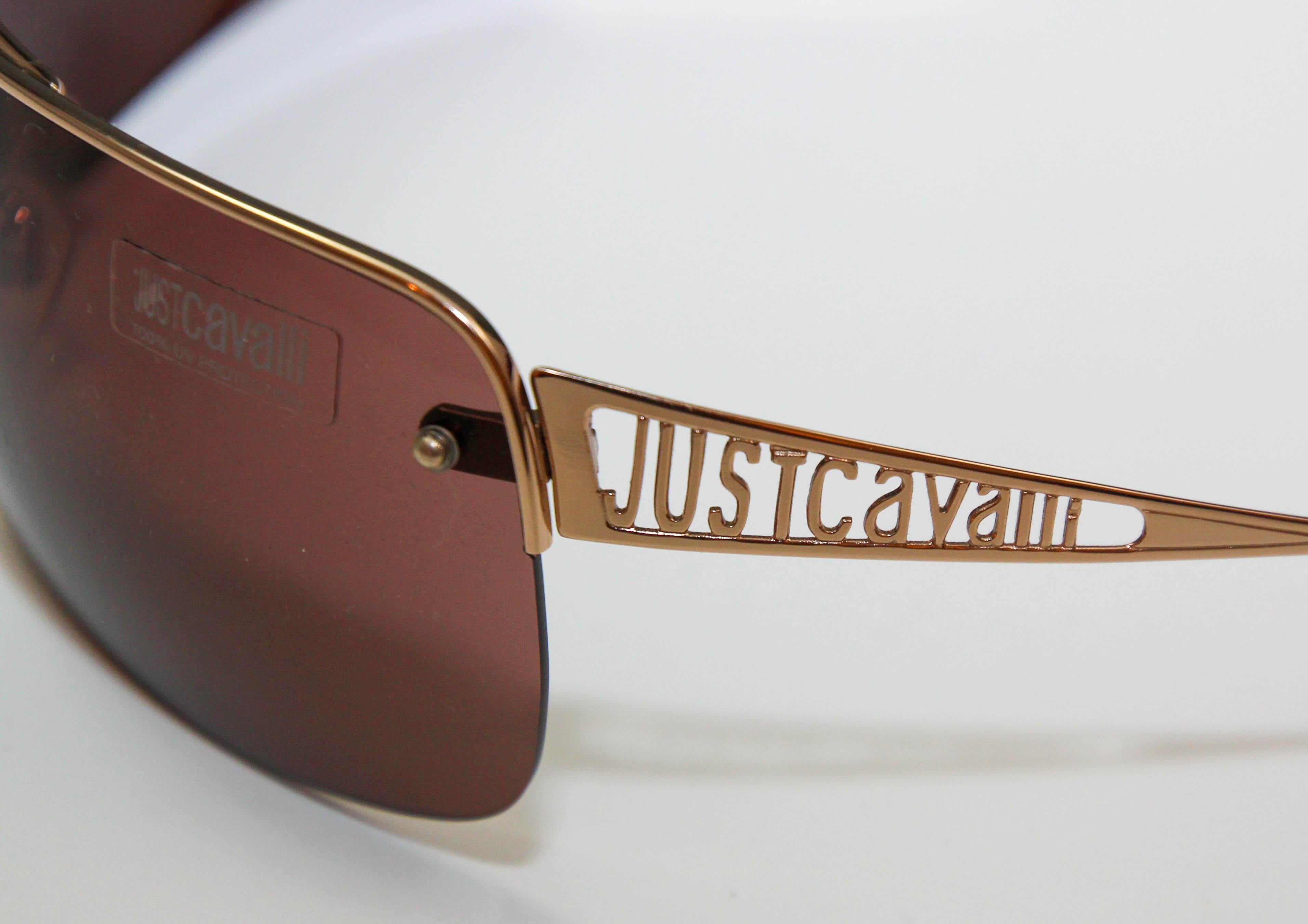 Just Cavalli Lunettes de soleil rectangulaires enveloppantes or Italie Unisexe en vente