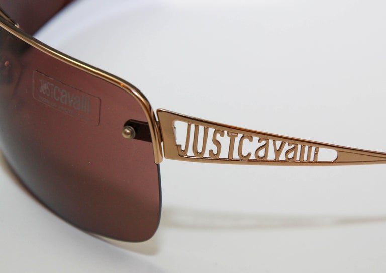 Just Cavalli Sunglasses Rectangular Wrap Gold Italy For Sale  display picture 1