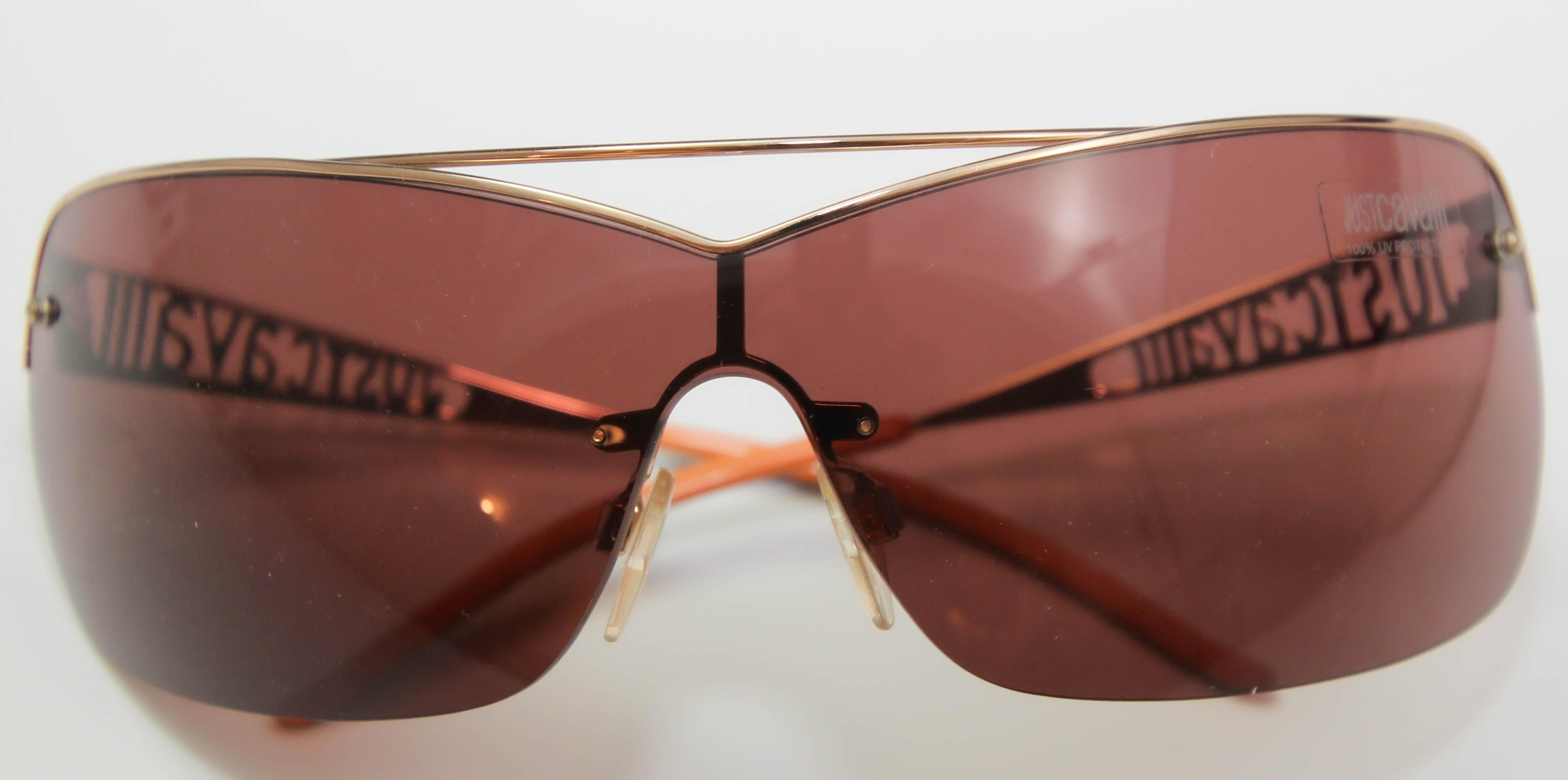 Just Cavalli Lunettes de soleil rectangulaires enveloppantes or Italie en vente 2