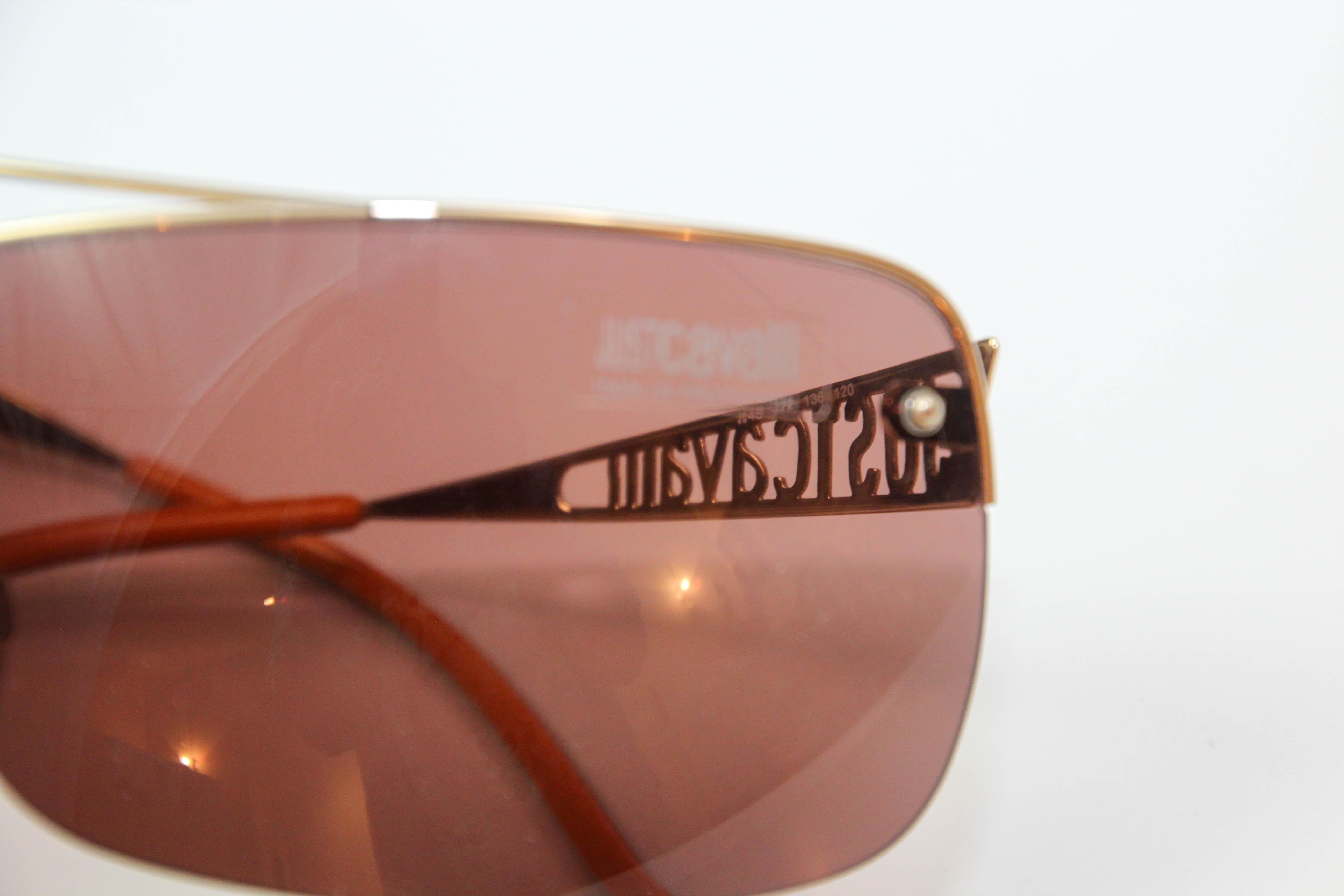 Just Cavalli Lunettes de soleil rectangulaires enveloppantes or Italie en vente 4