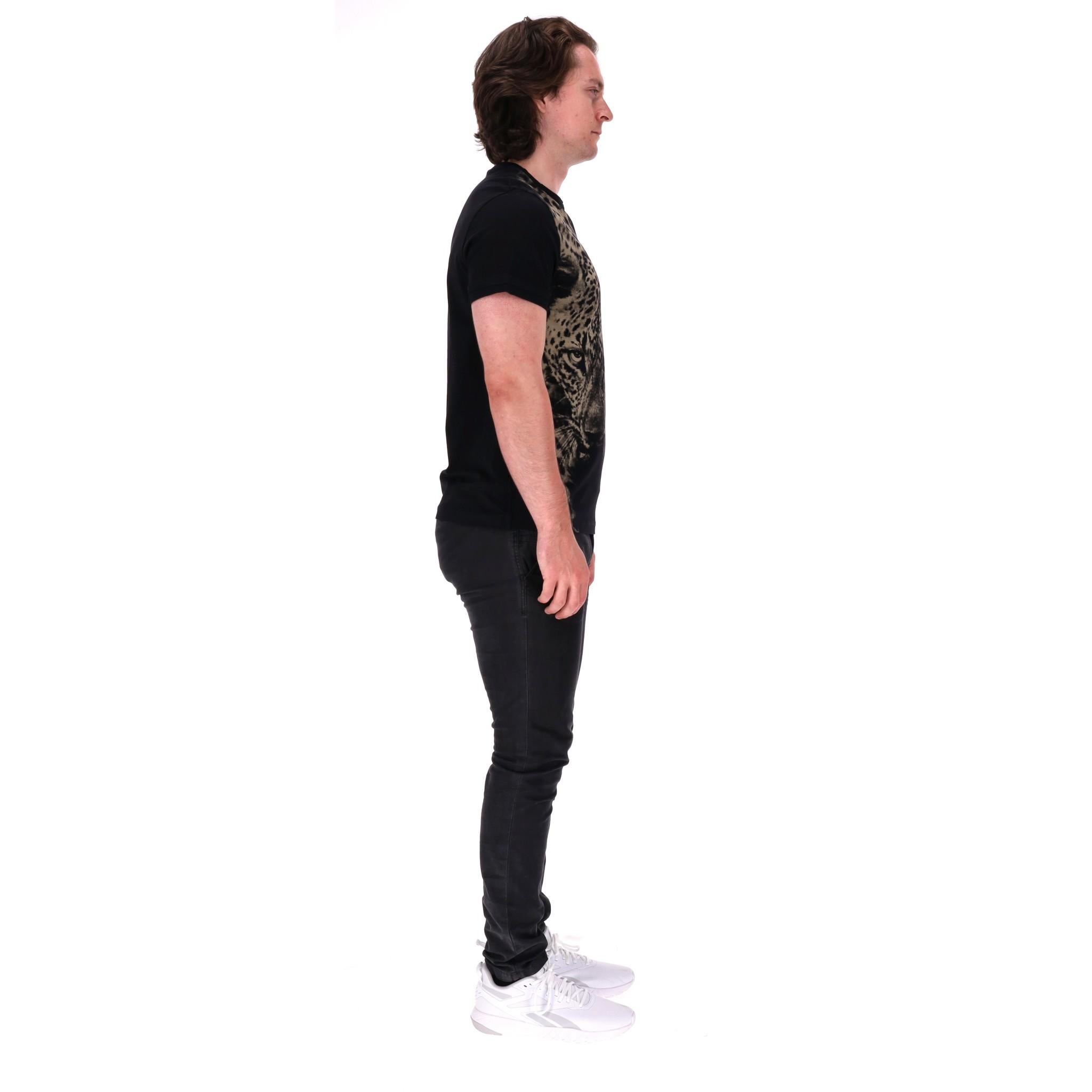 Black Just Cavalli Tiger Print Cotton T-Shirt For Sale
