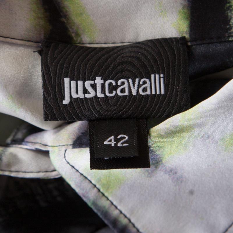 Just Cavalli Tiger Printed Silk Long Sleeve Shirt Dress M 1