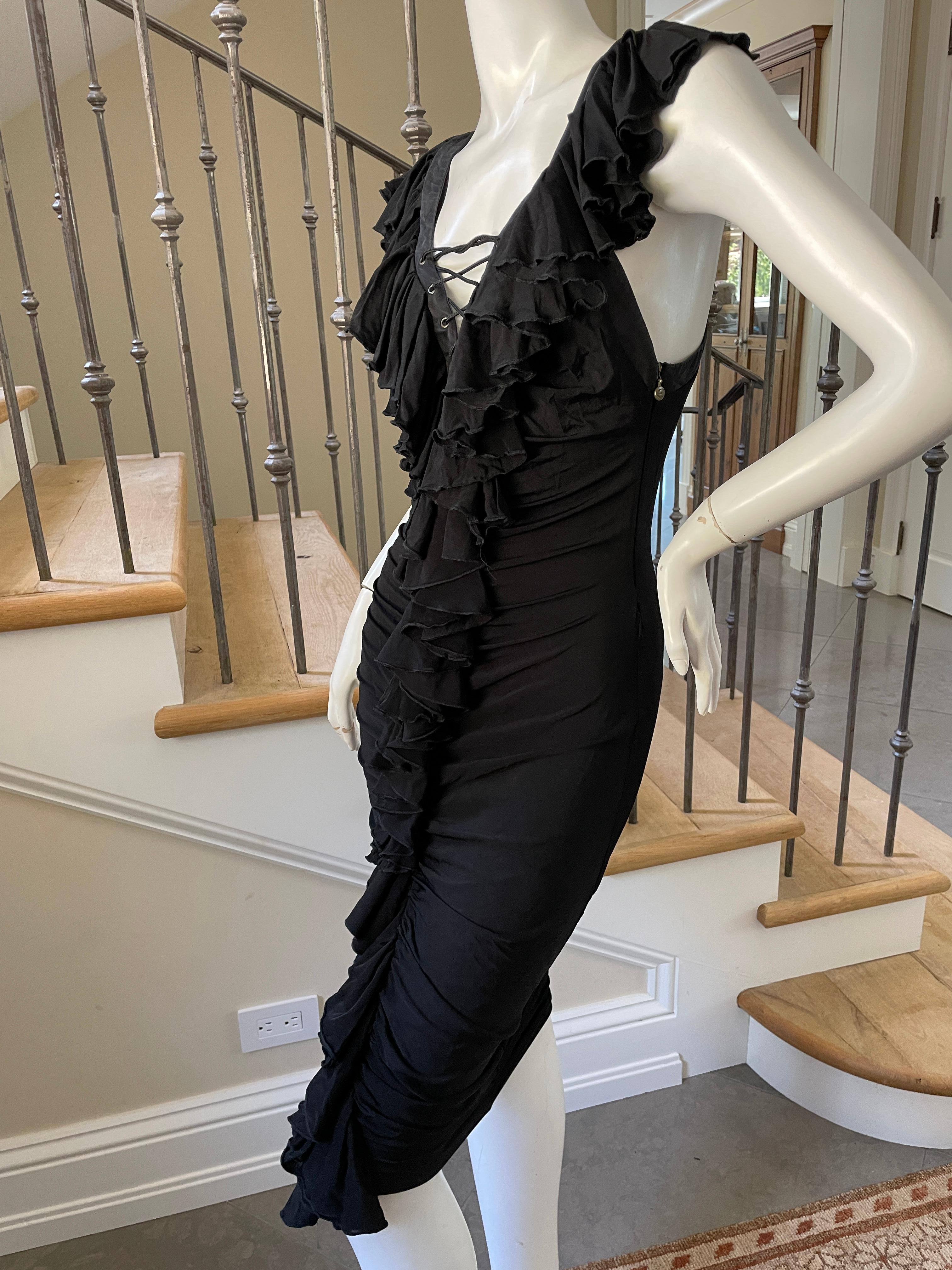 Just Cavalli Vintage Black Ruffled Lace Up Dress by Roberto Cavalli In Good Condition For Sale In Cloverdale, CA