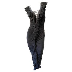 Just Cavalli Vintage Black Ruffled Lace Up Dress by Roberto Cavalli 