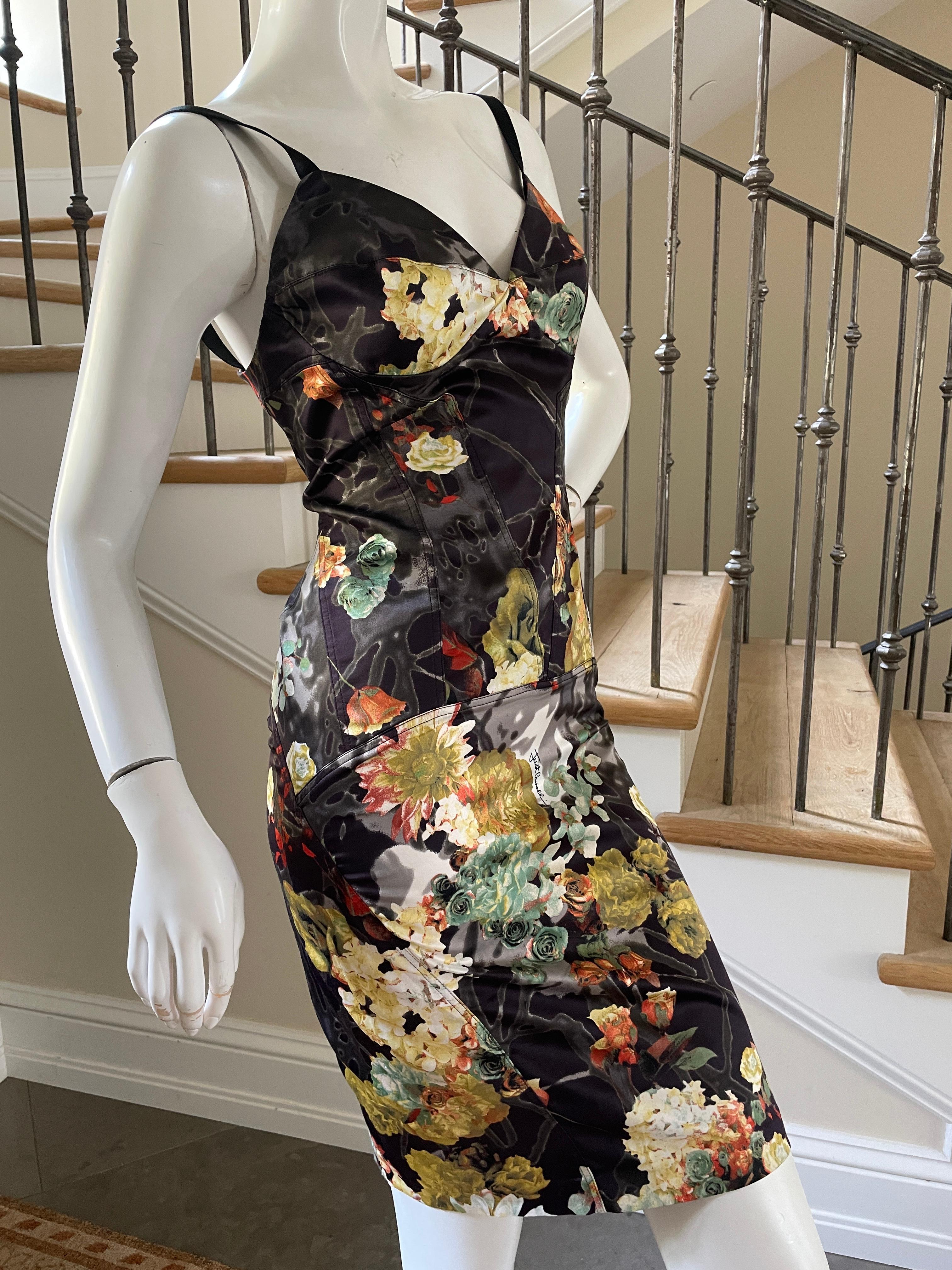 Just Cavalli Vintage Floral Pattern Cocktail Dress by Roberto Cavalli  In Excellent Condition For Sale In Cloverdale, CA