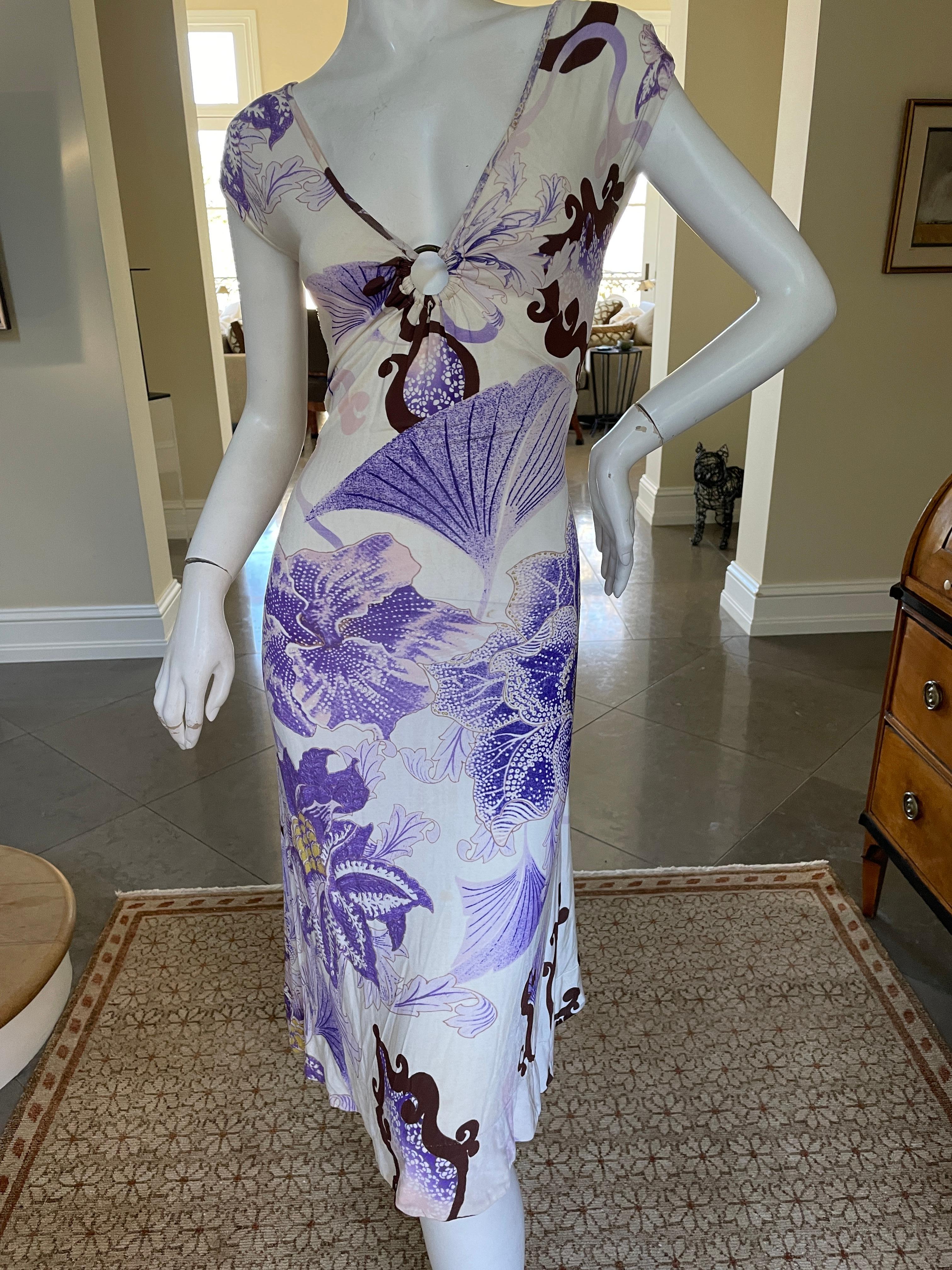 Just Cavalli Vintage Ginko Leaf Print Dress with Brass Ring by Roberto Cavalli 
 This is so pretty, looks better on live model.
Size 42
  Bust 36