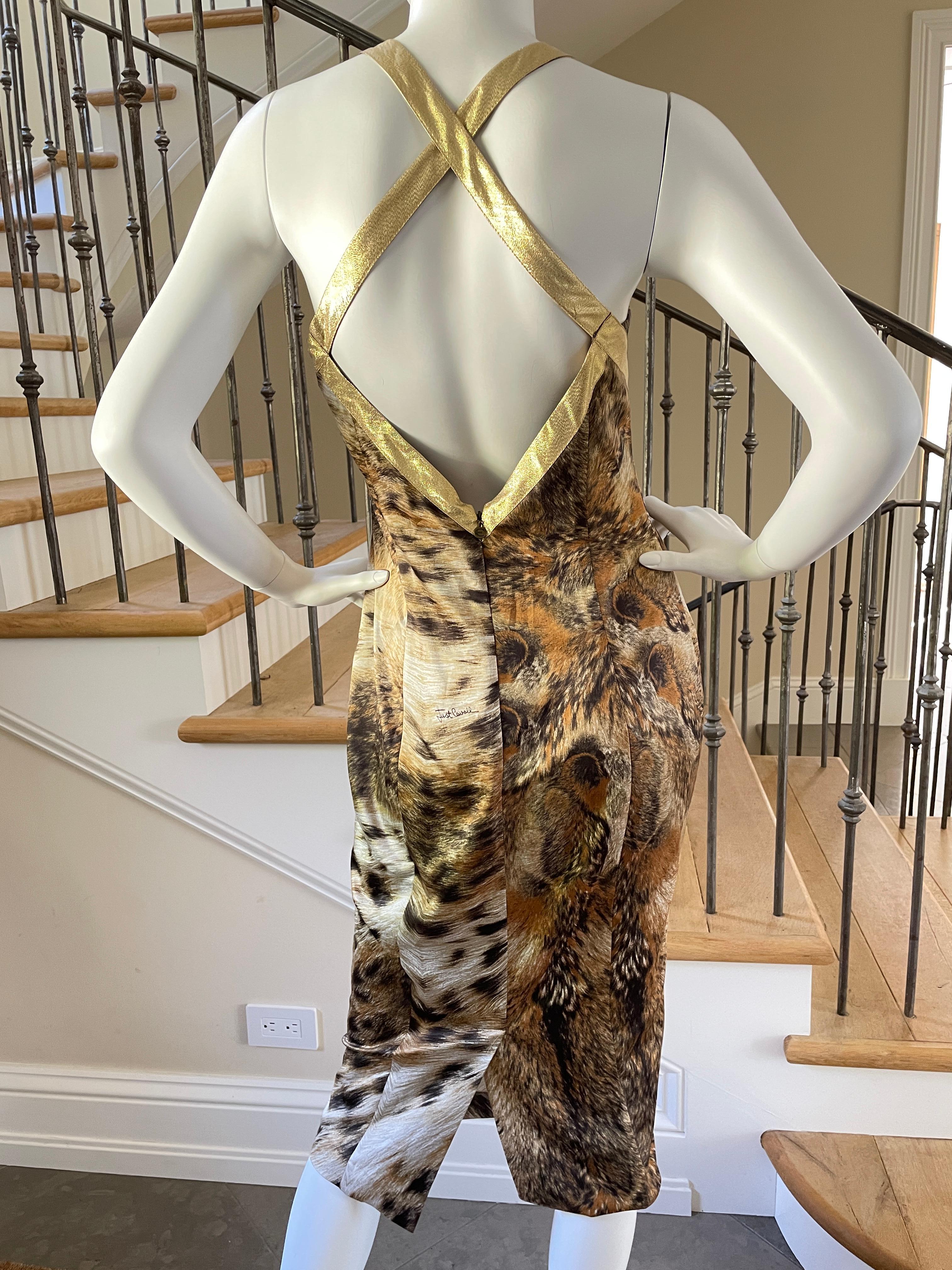 Just Cavalli Vintage Gold Trim Racerback Leopard Print Cocktail Dress .
Size 44
Bust 38