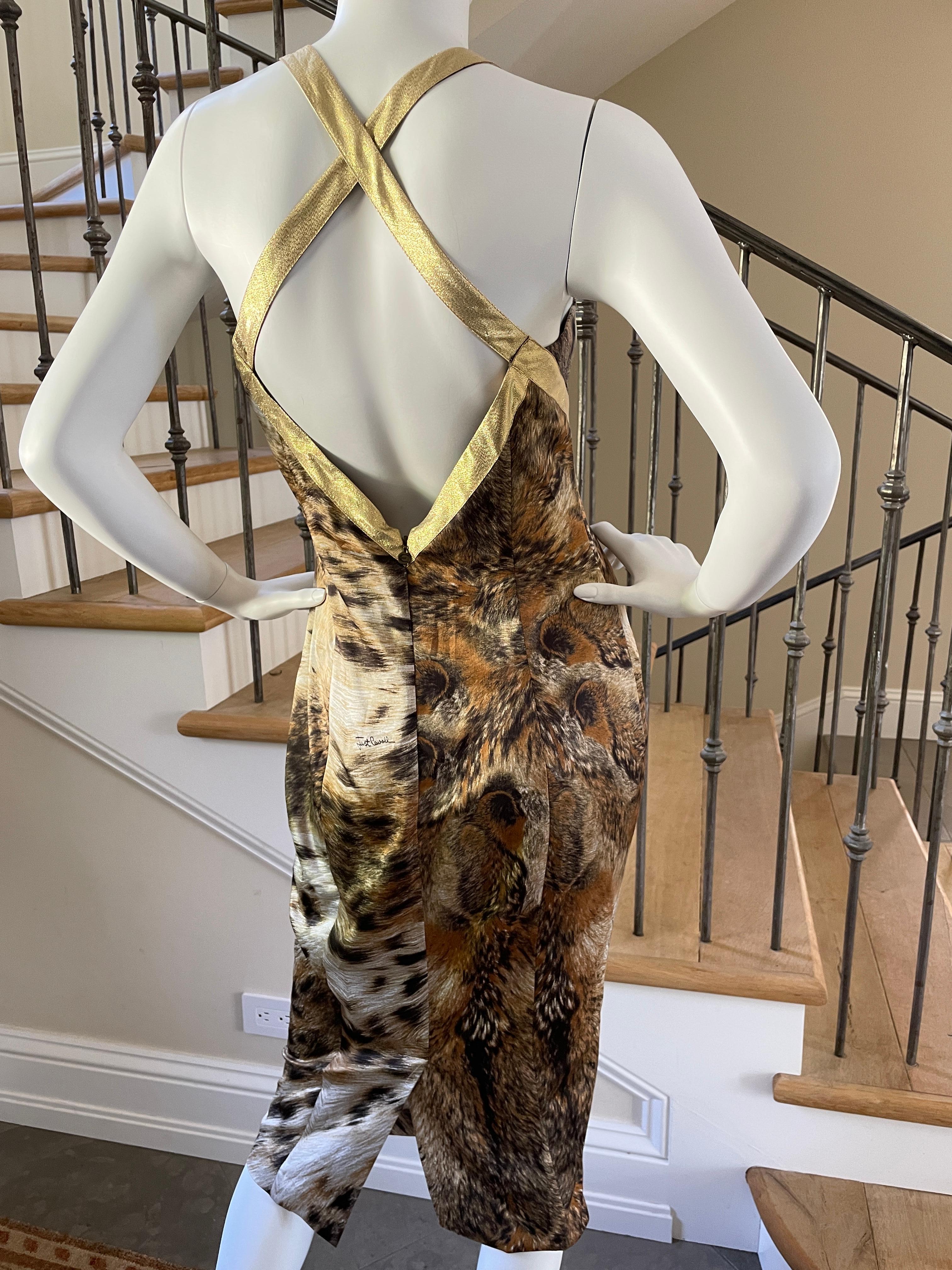 Just Cavalli Vintage Gold Trim Racerback Leopard Print Cocktail Dress  In New Condition In Cloverdale, CA