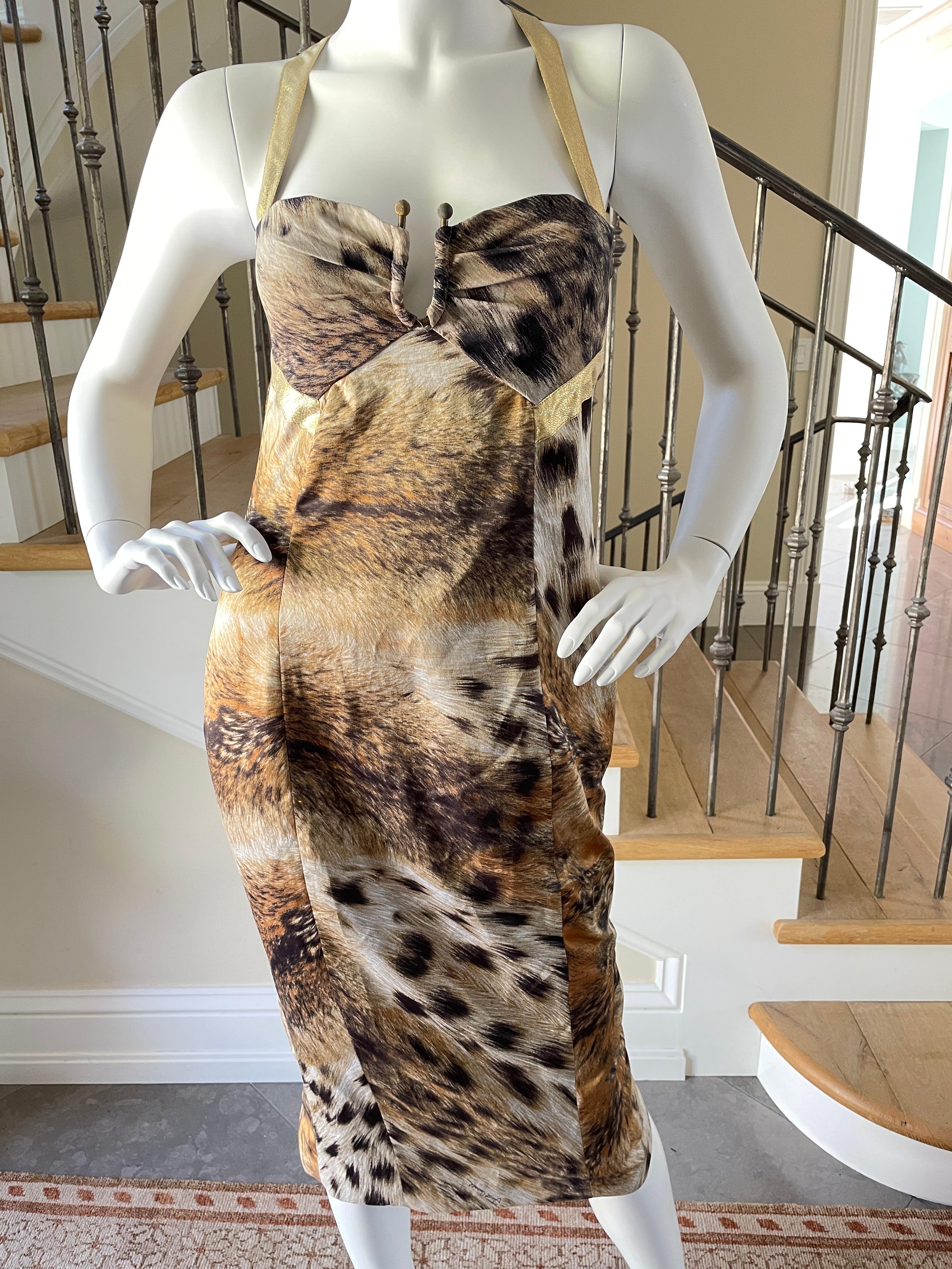 Just Cavalli Vintage Gold Trim Racerback Leopard Print Cocktail Dress  1