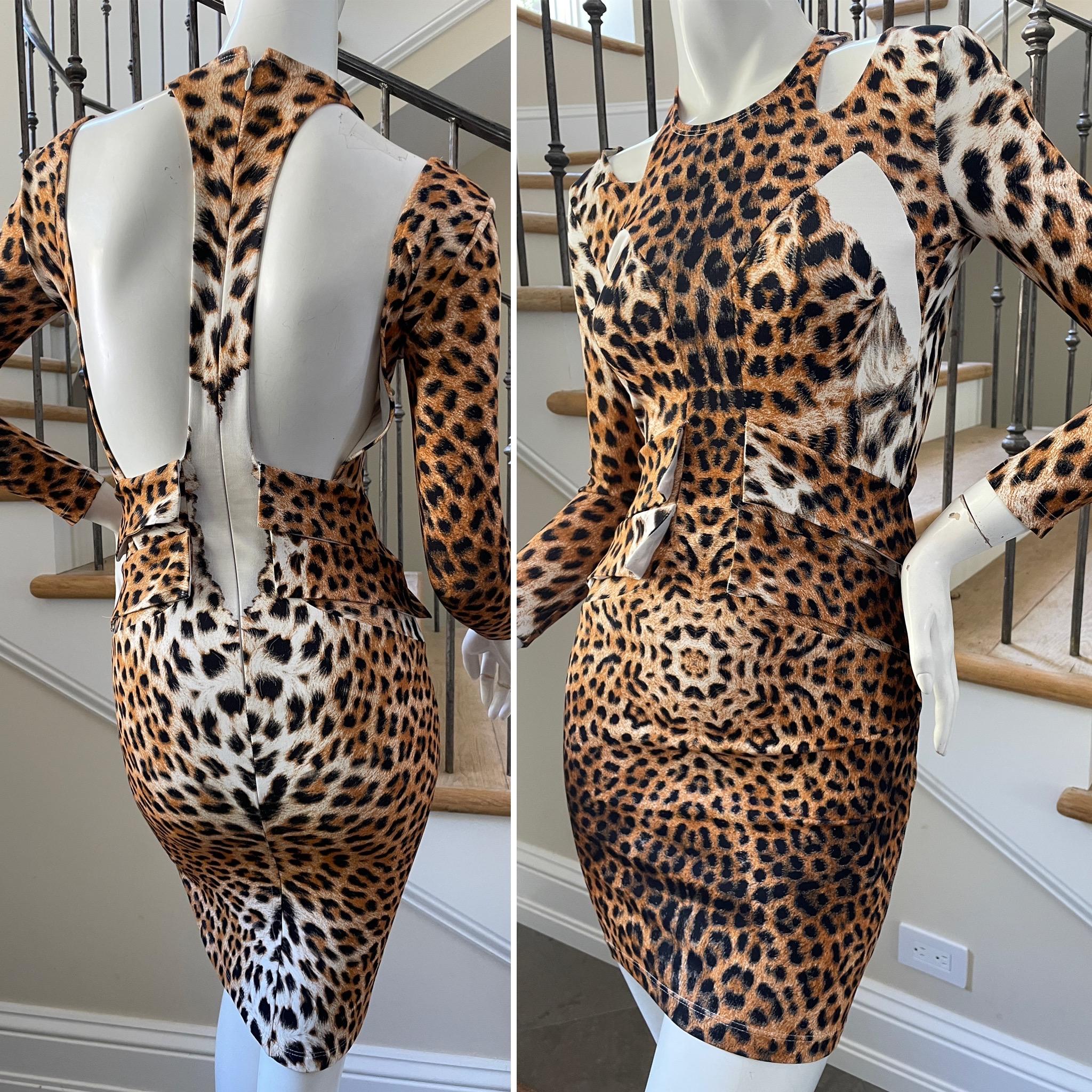 Just Cavalli Vintage Leopard Print Cut Out Mini Dress by Roberto Cavalli 
 Sz XXS, with lot's of stretch
 This is so pretty, looks better on live model.
Bust 34