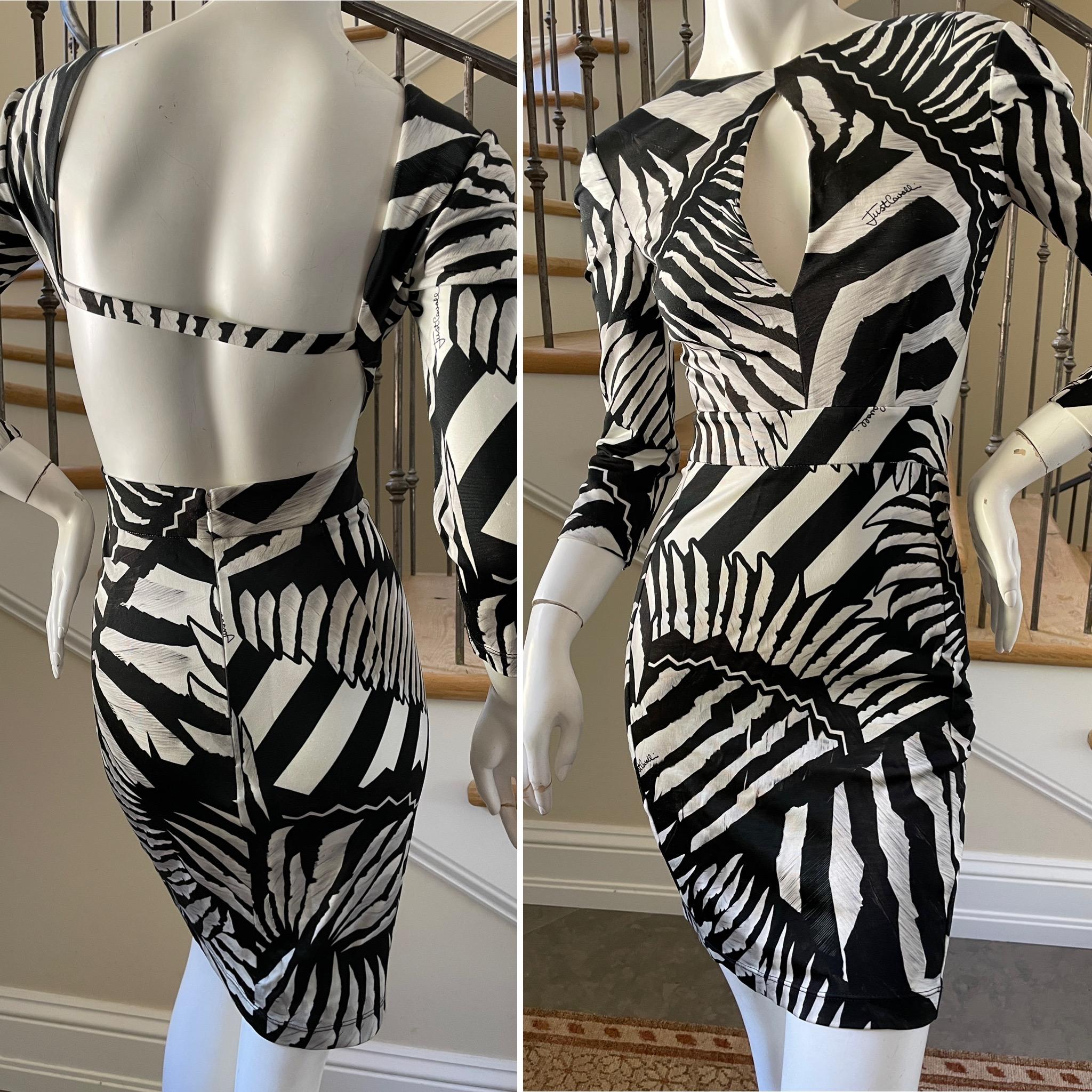 Just Cavalli: Vintage-Minikleid mit Zebradruck und Ausschnitt von Roberto Cavalli 
 Sz 34, mit viel Stretch
 Das ist so hübsch, sieht am lebenden Modell besser aus.
Büste 34