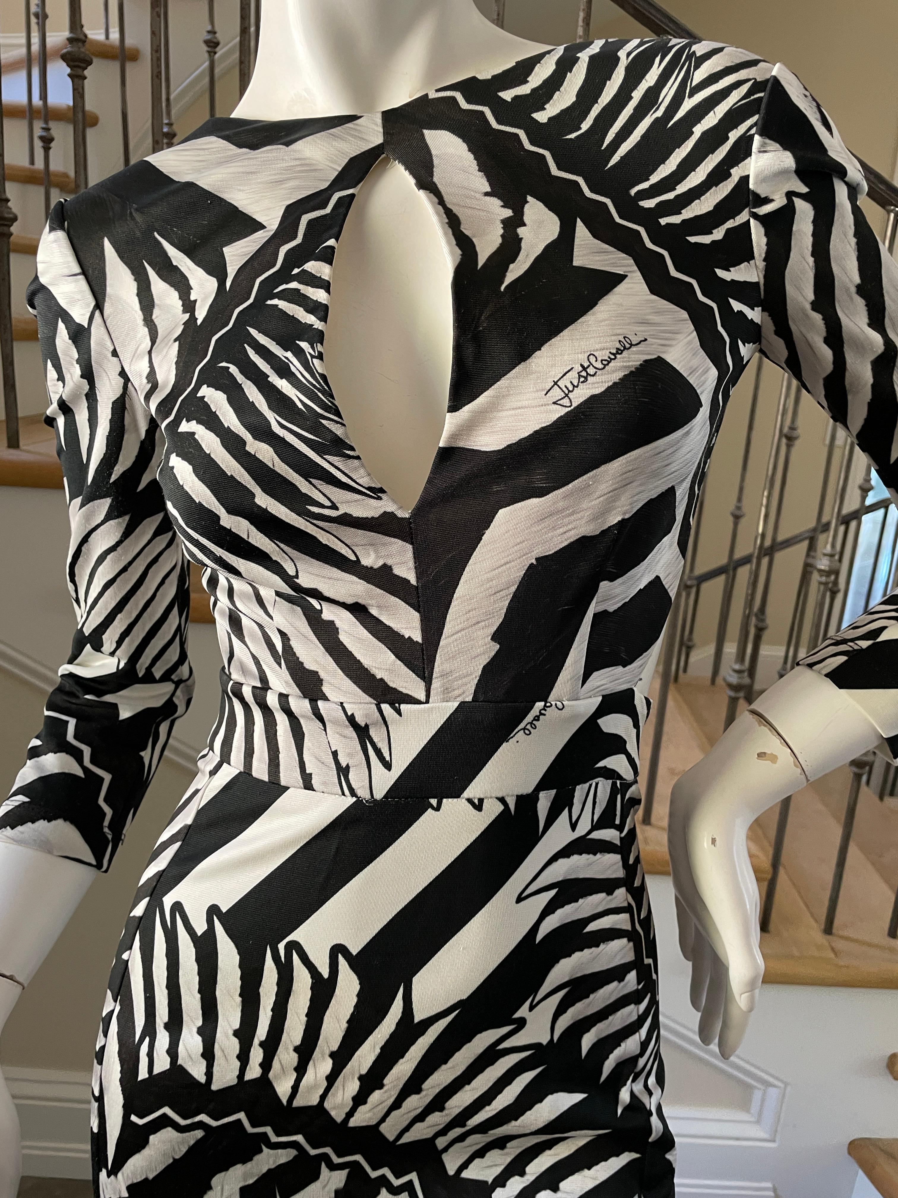 Just Cavalli: Vintage-Minikleid mit Zebradruck und Ausschnitt von Roberto Cavalli (Schwarz) im Angebot