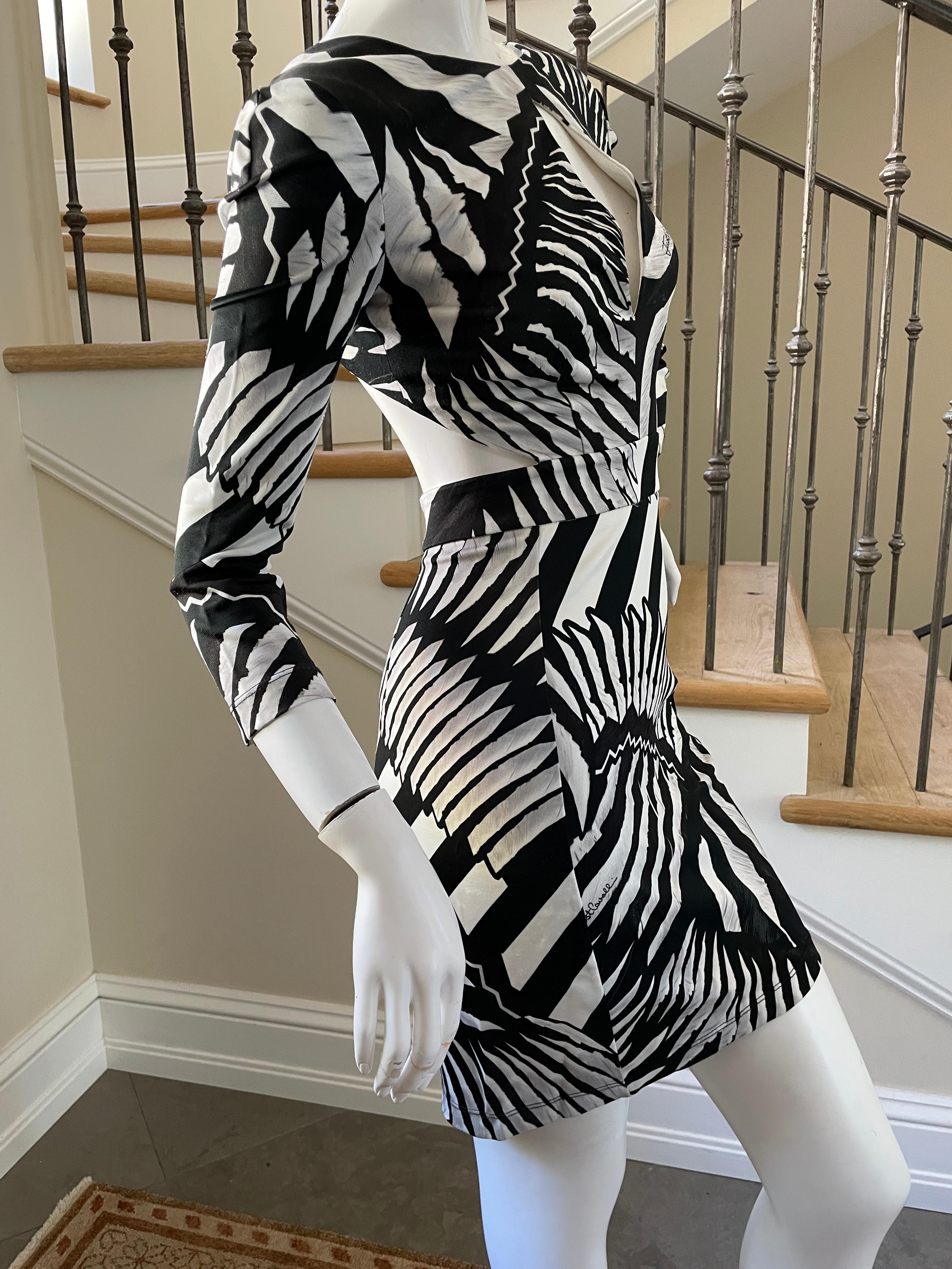 Just Cavalli: Vintage-Minikleid mit Zebradruck und Ausschnitt von Roberto Cavalli Damen im Angebot