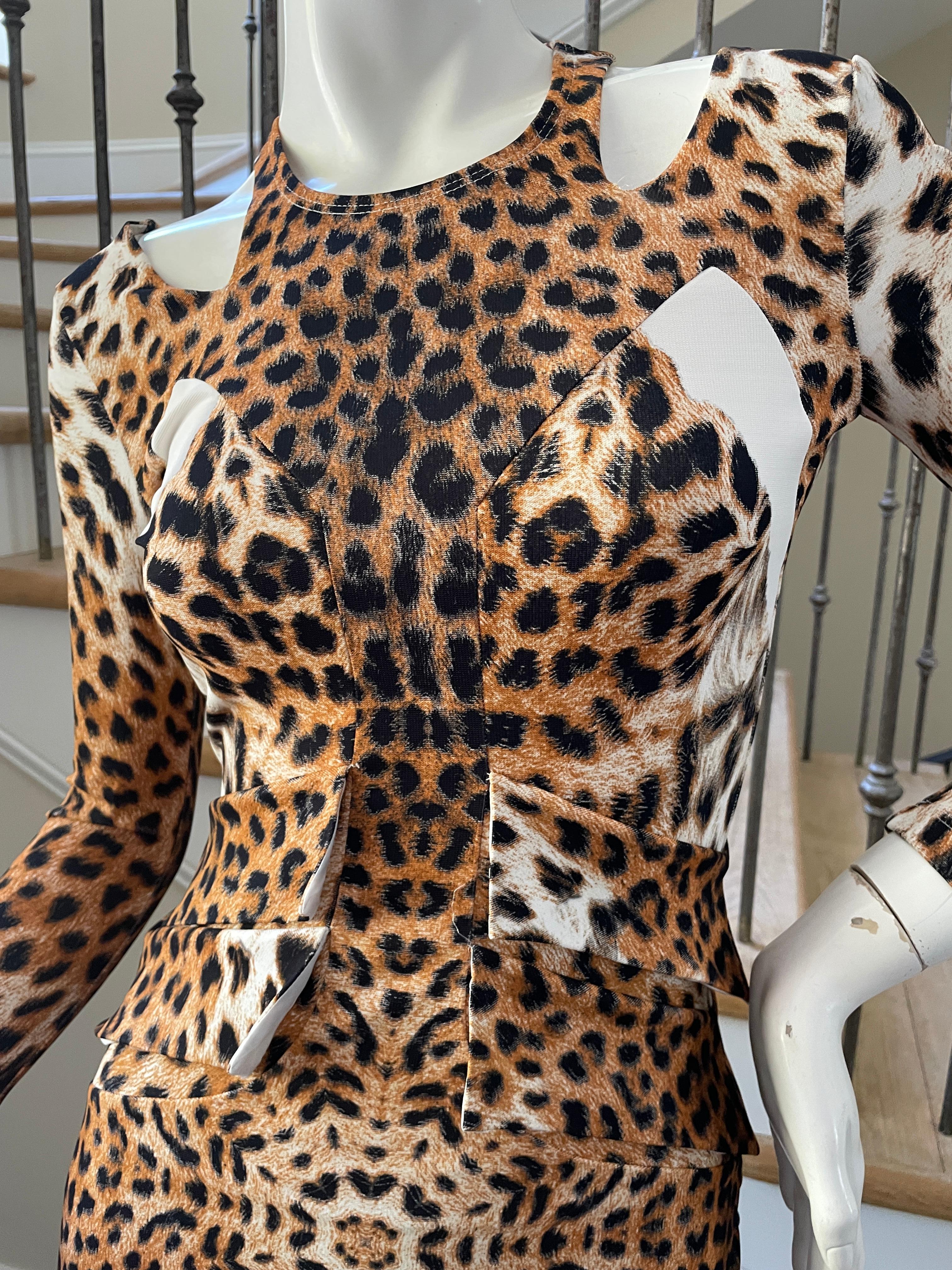 Just Cavalli Vintage Leopard Print Cut Out Mini Dress by Roberto Cavalli  In Excellent Condition For Sale In Cloverdale, CA