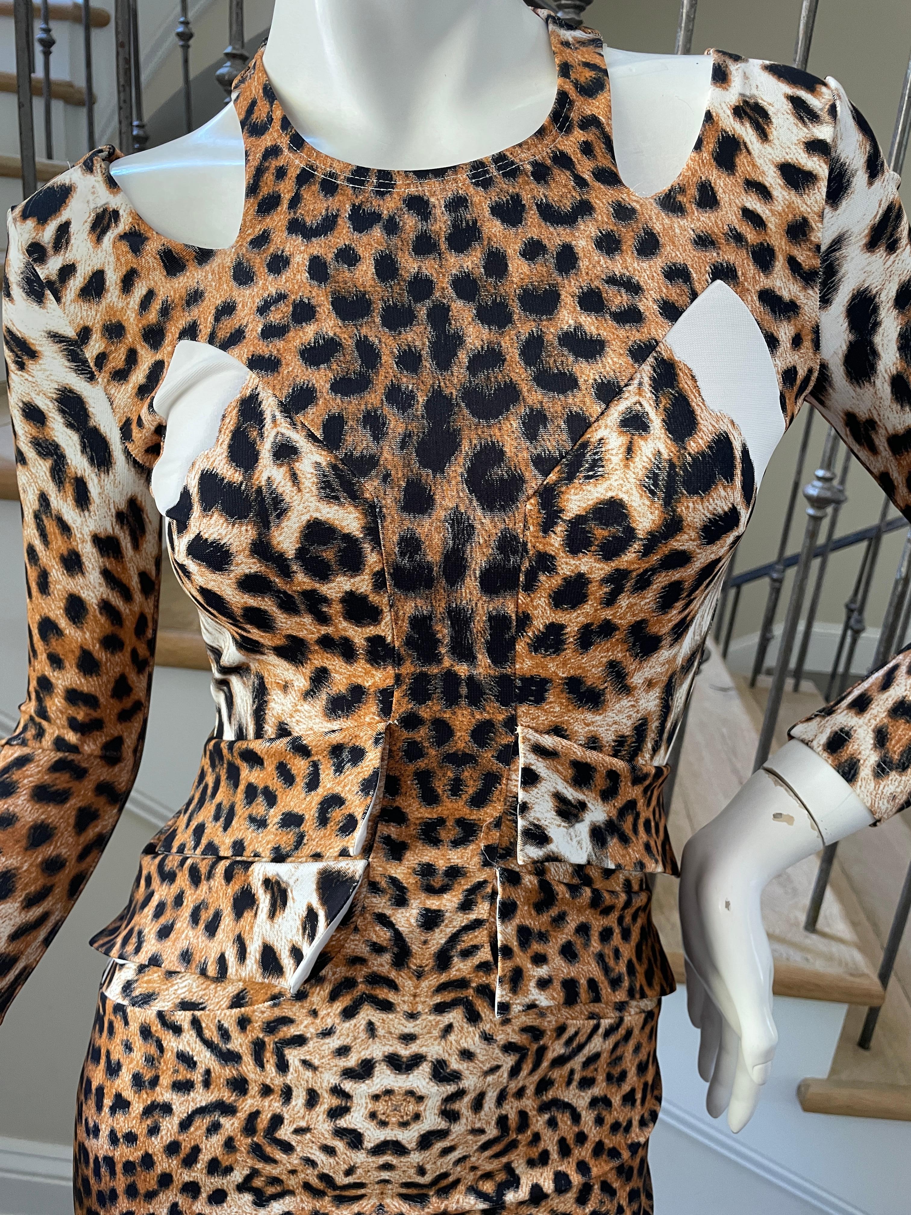 Women's Just Cavalli Vintage Leopard Print Cut Out Mini Dress by Roberto Cavalli  For Sale
