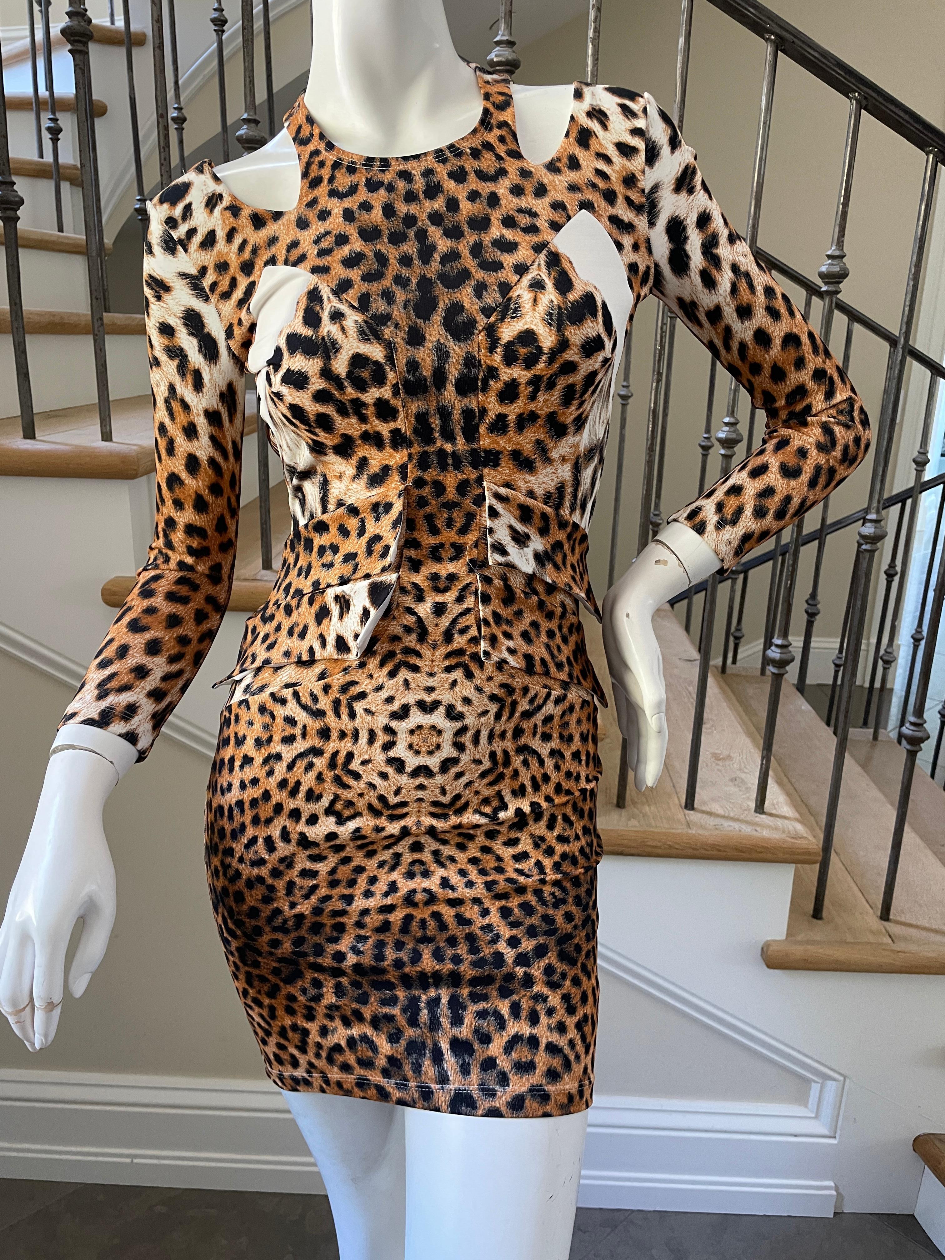 Just Cavalli Vintage Leopard Print Cut Out Mini Dress by Roberto Cavalli  For Sale 1