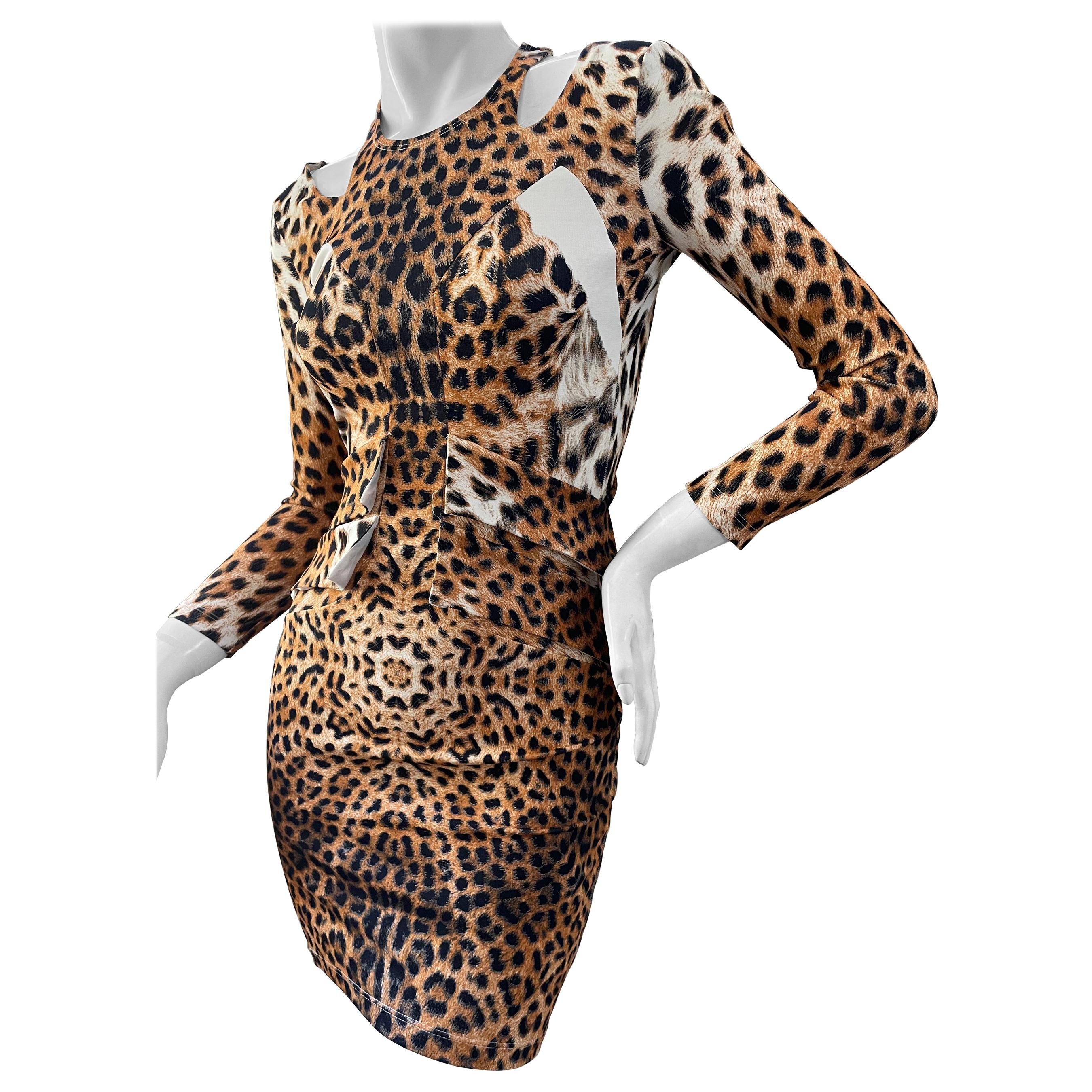 Just Cavalli Vintage Leopard Print Cut Out Mini Dress by Roberto Cavalli  For Sale at 1stDibs