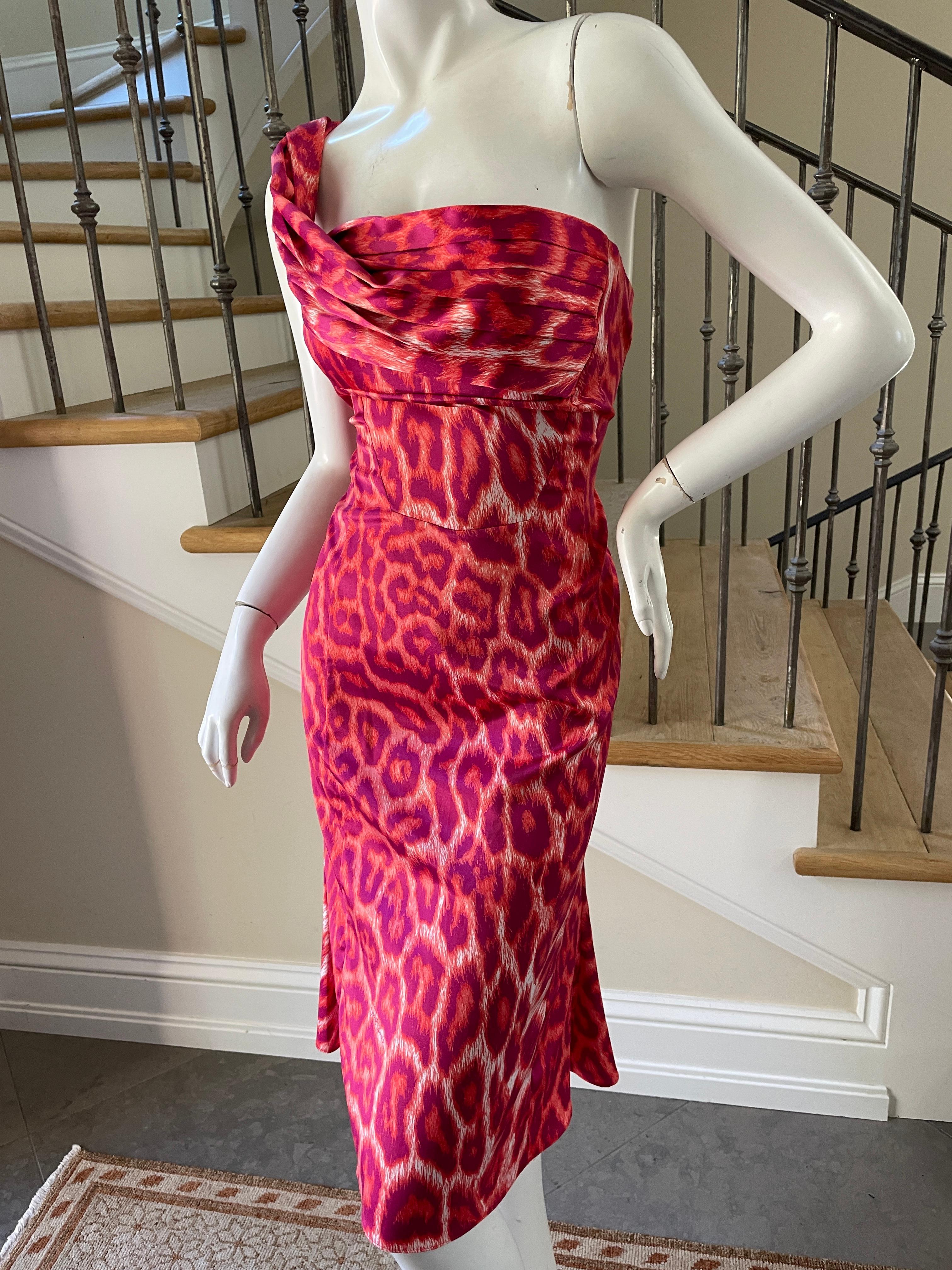 one shoulder leopard print dress