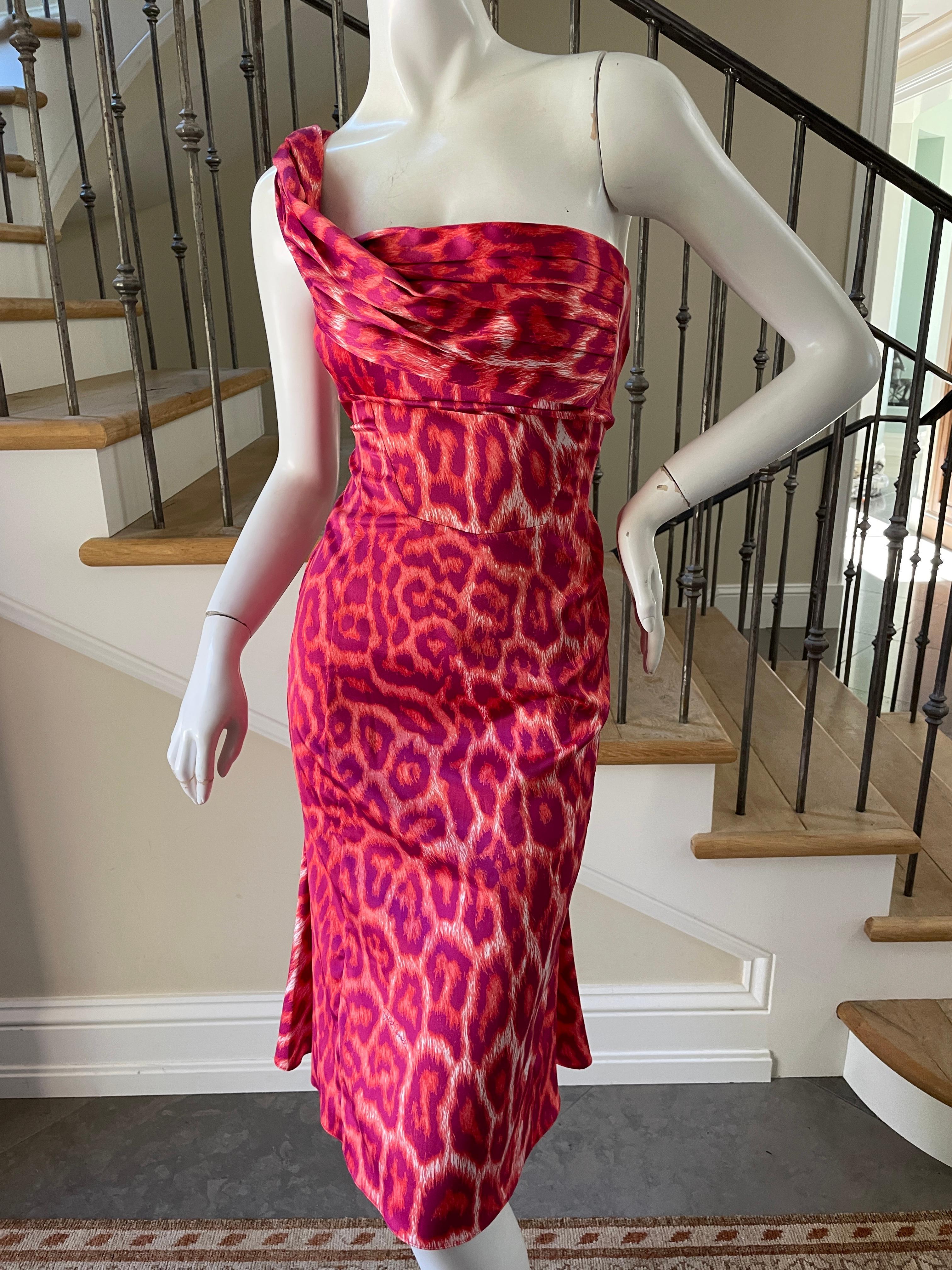 one-shoulder cheetah print dress