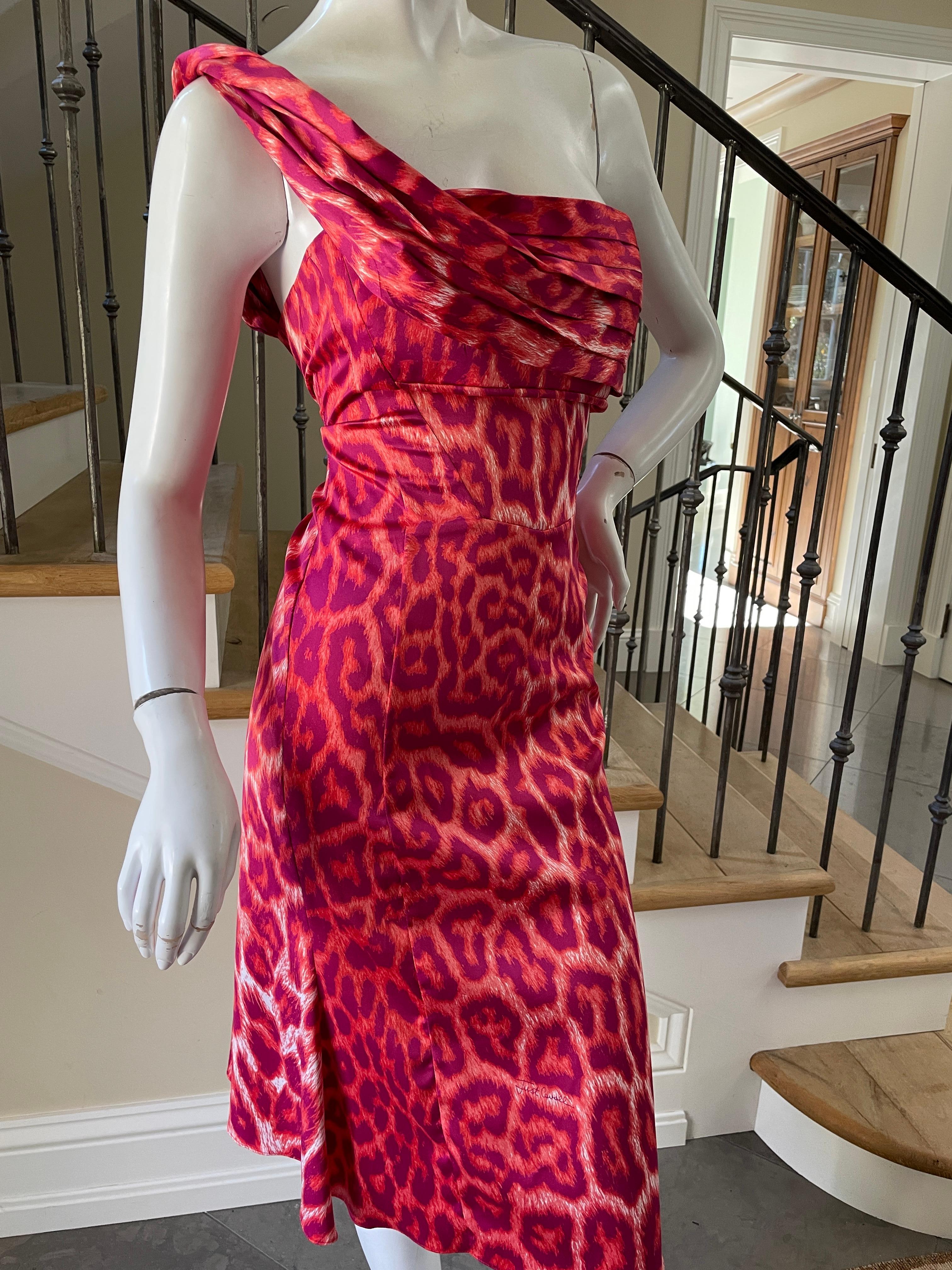Just Cavalli Vintage One Shoulder Red Leopard Print Cocktail Dress  In Excellent Condition For Sale In Cloverdale, CA