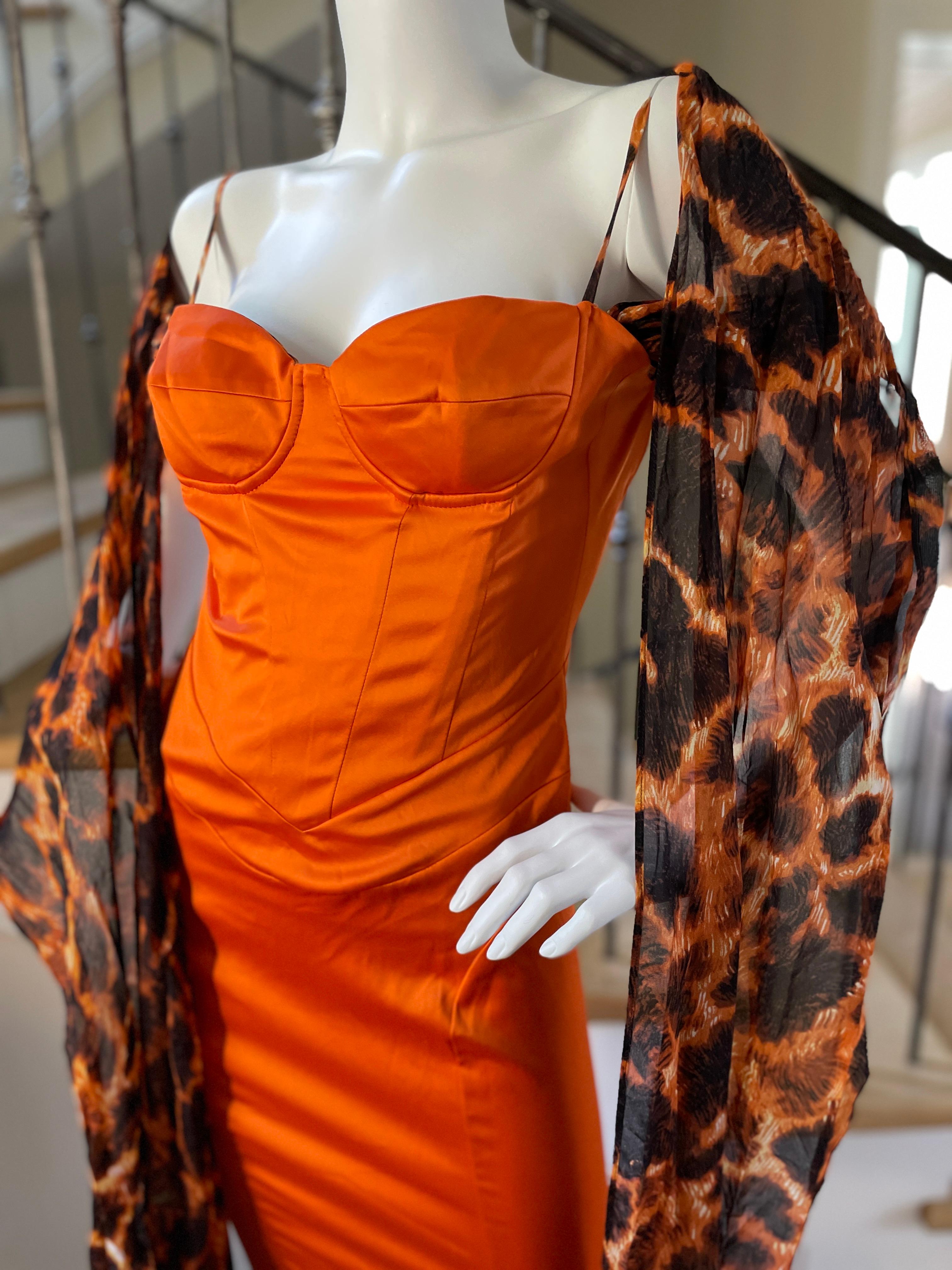 Just Cavalli Vintage Orange Corset Dress with Attached Animal Print Scarves .
Size 38 , runs small
Bust 32