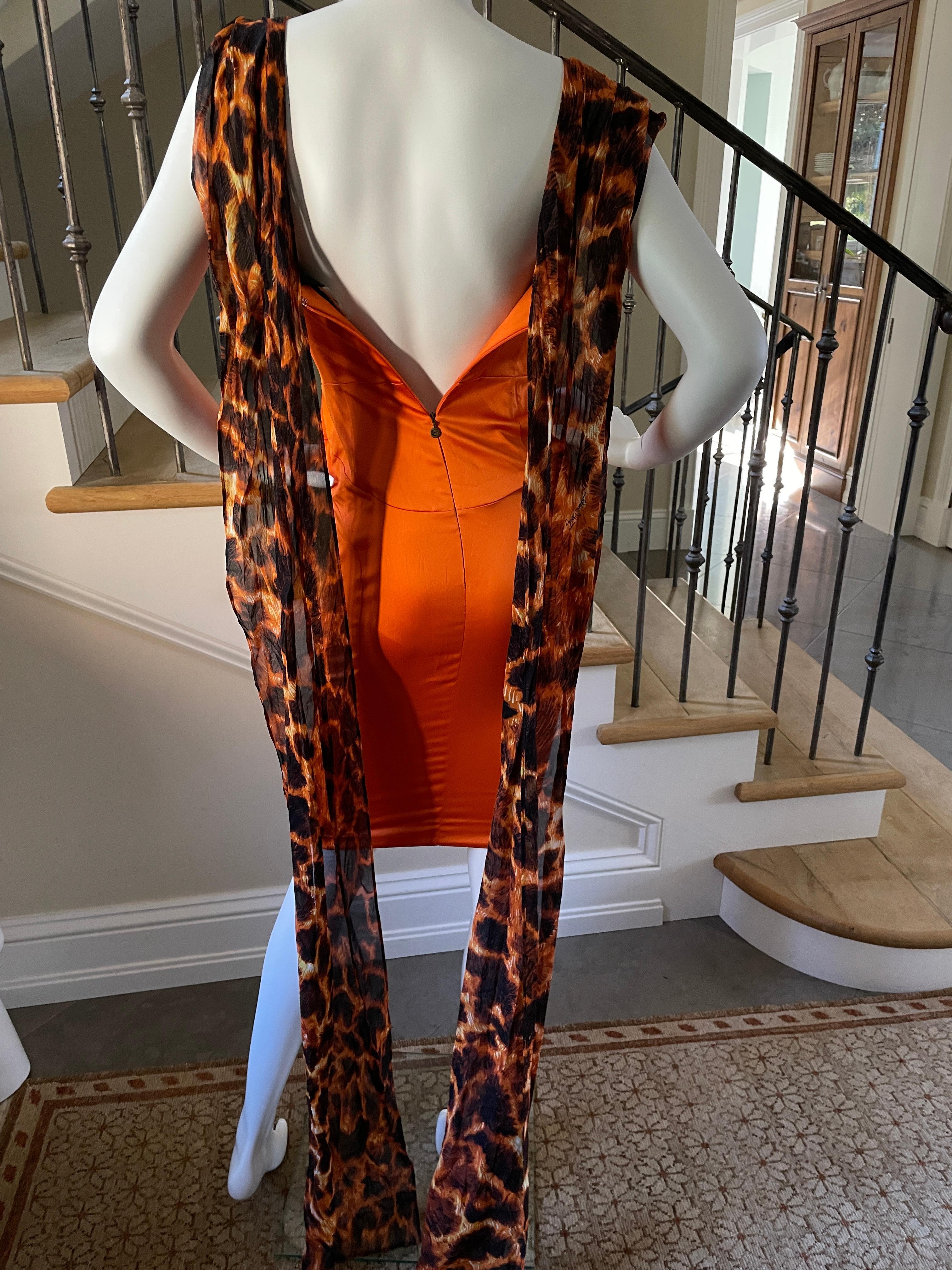 Just Cavalli Vintage Orange Corset Dress with Attached Animal Print Scarves For Sale 4