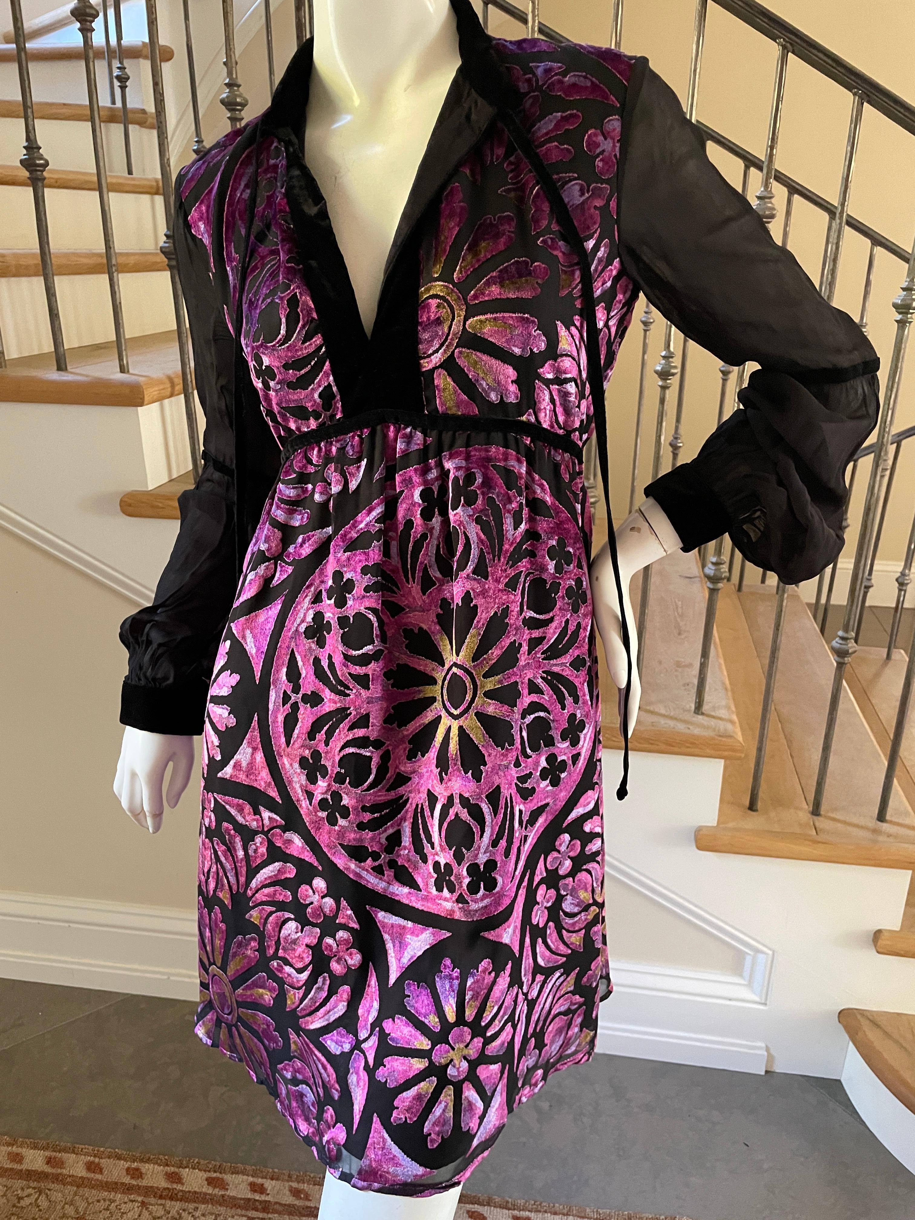 Black Just Cavalli Vintage Purple Velvet Stain Glass Cocktail Dress by Roberto Cavalli For Sale