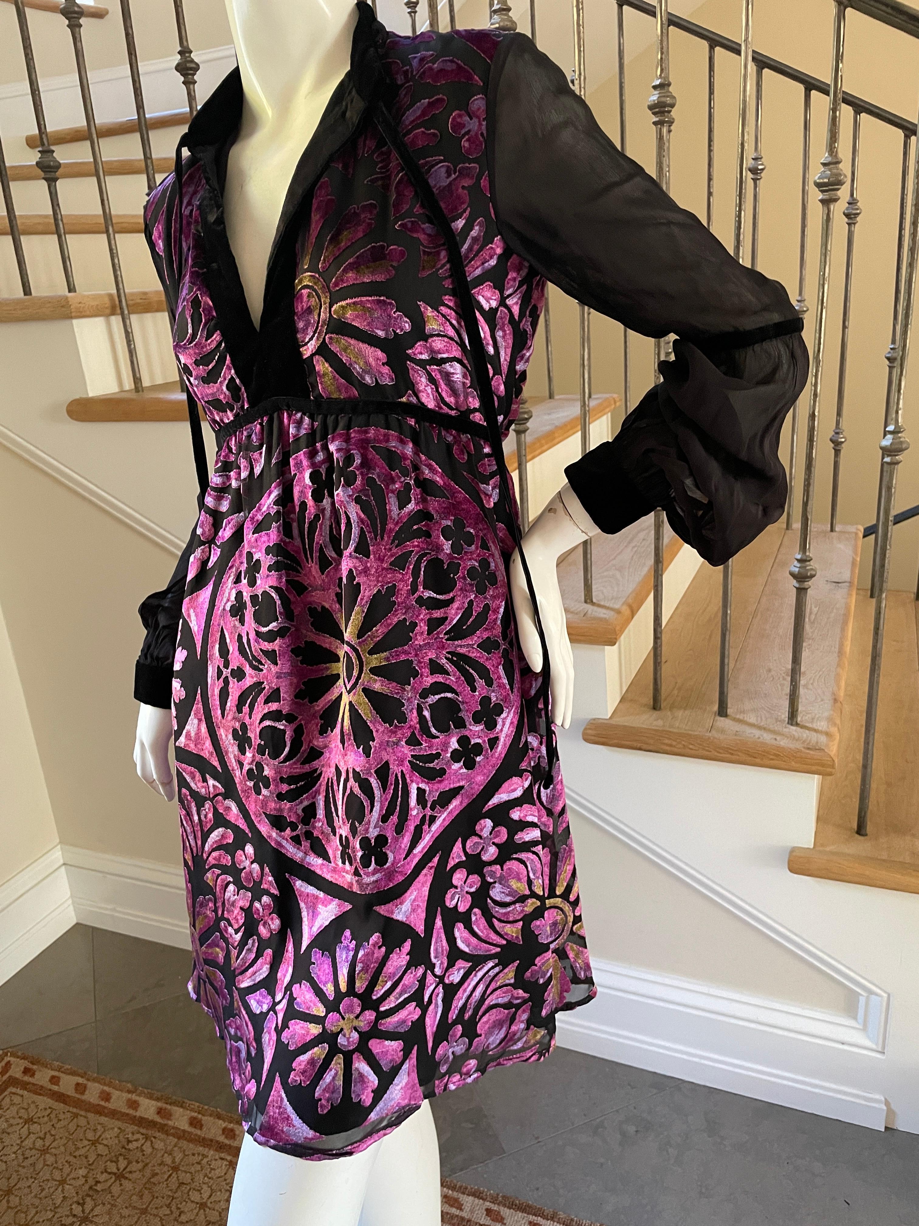 Just Cavalli Vintage Purple Velvet Stain Glass Cocktail Dress by Roberto Cavalli In Excellent Condition For Sale In Cloverdale, CA