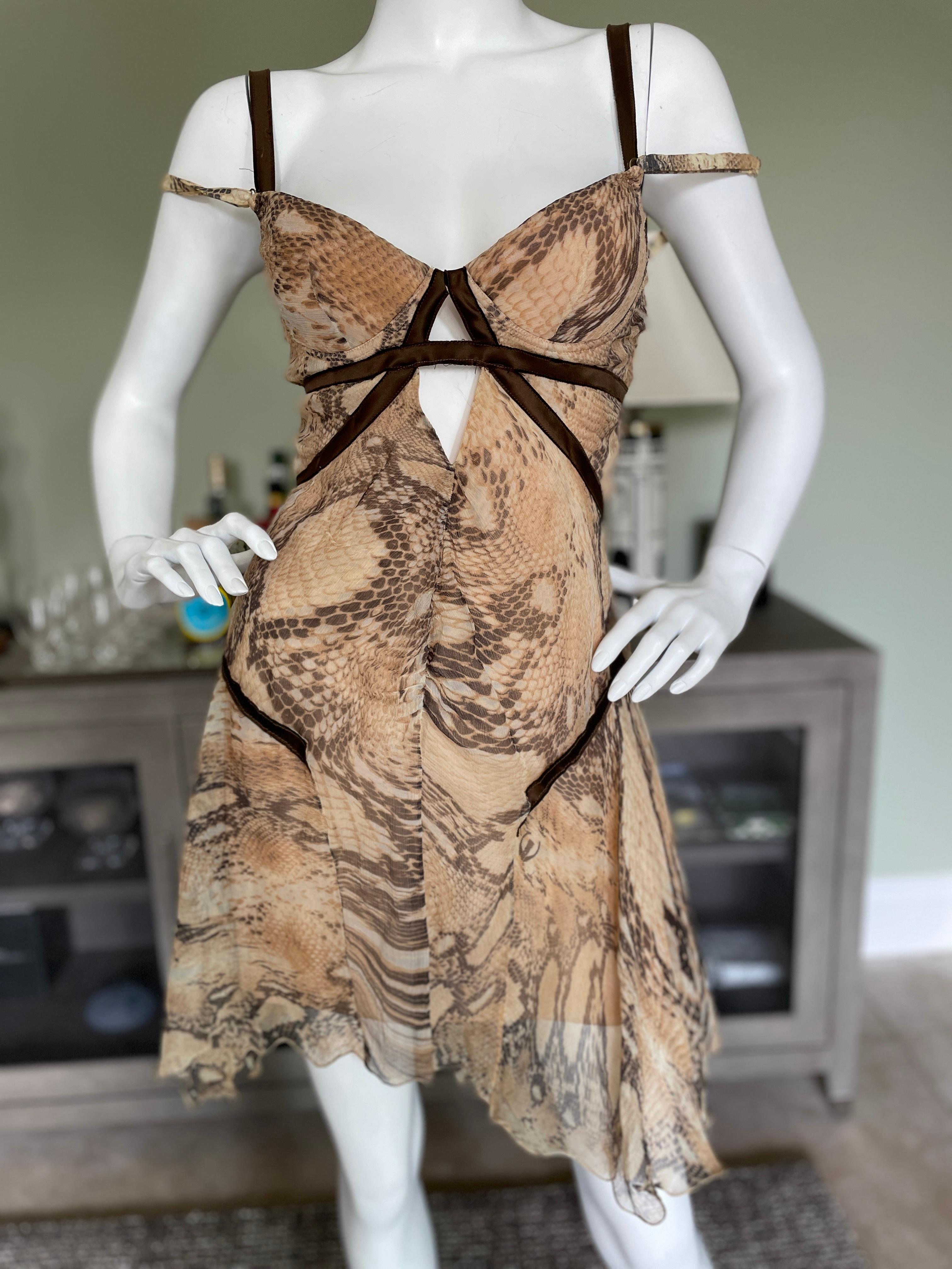 Just Cavalli Vintage-Minikleid aus Seide mit Reptildruck und Schlüsselloch von Roberto Cavalli (Braun)
