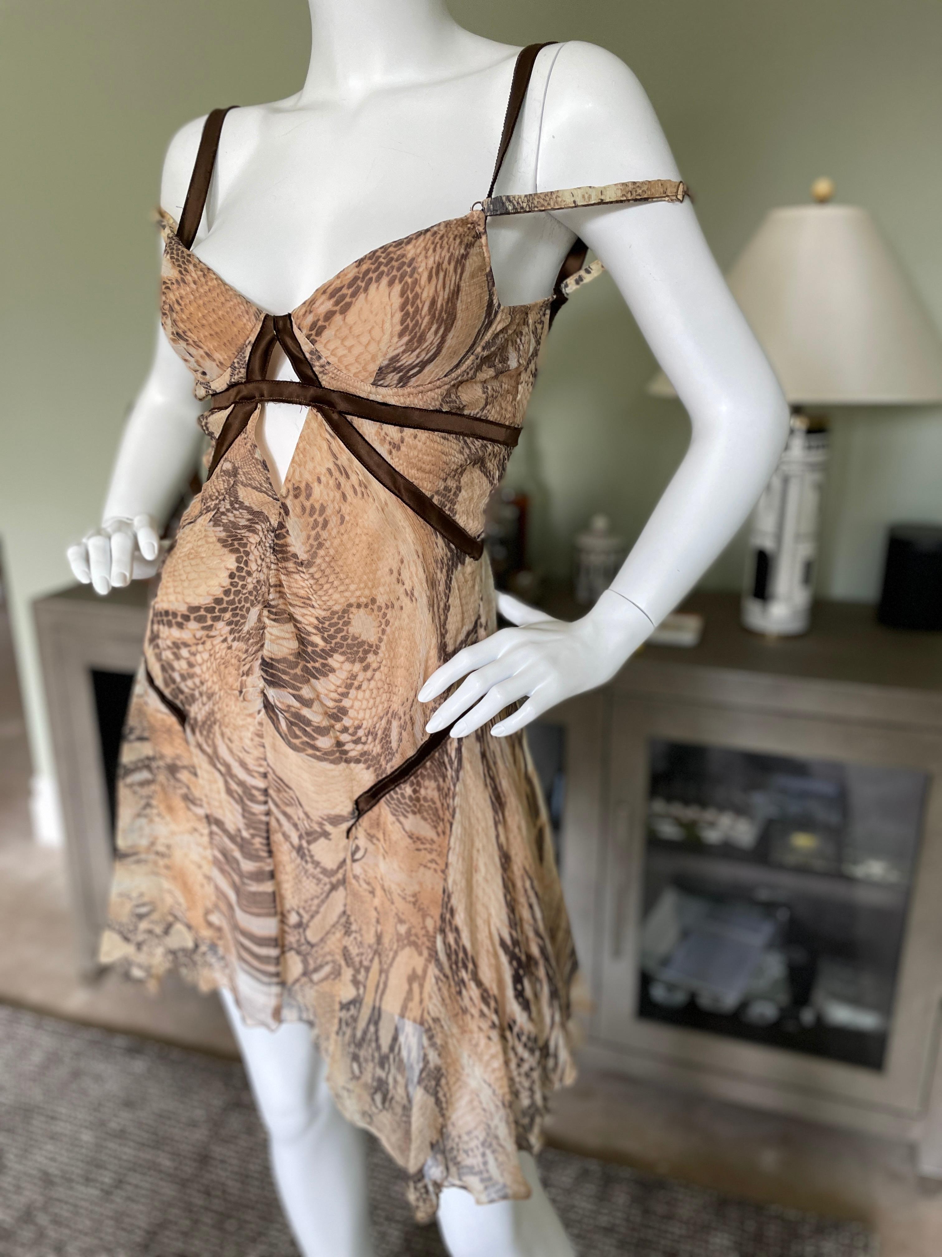 Just Cavalli Vintage Reptile Print Silk Keyhole Mini Dress by Roberto Cavalli  In Good Condition In Cloverdale, CA