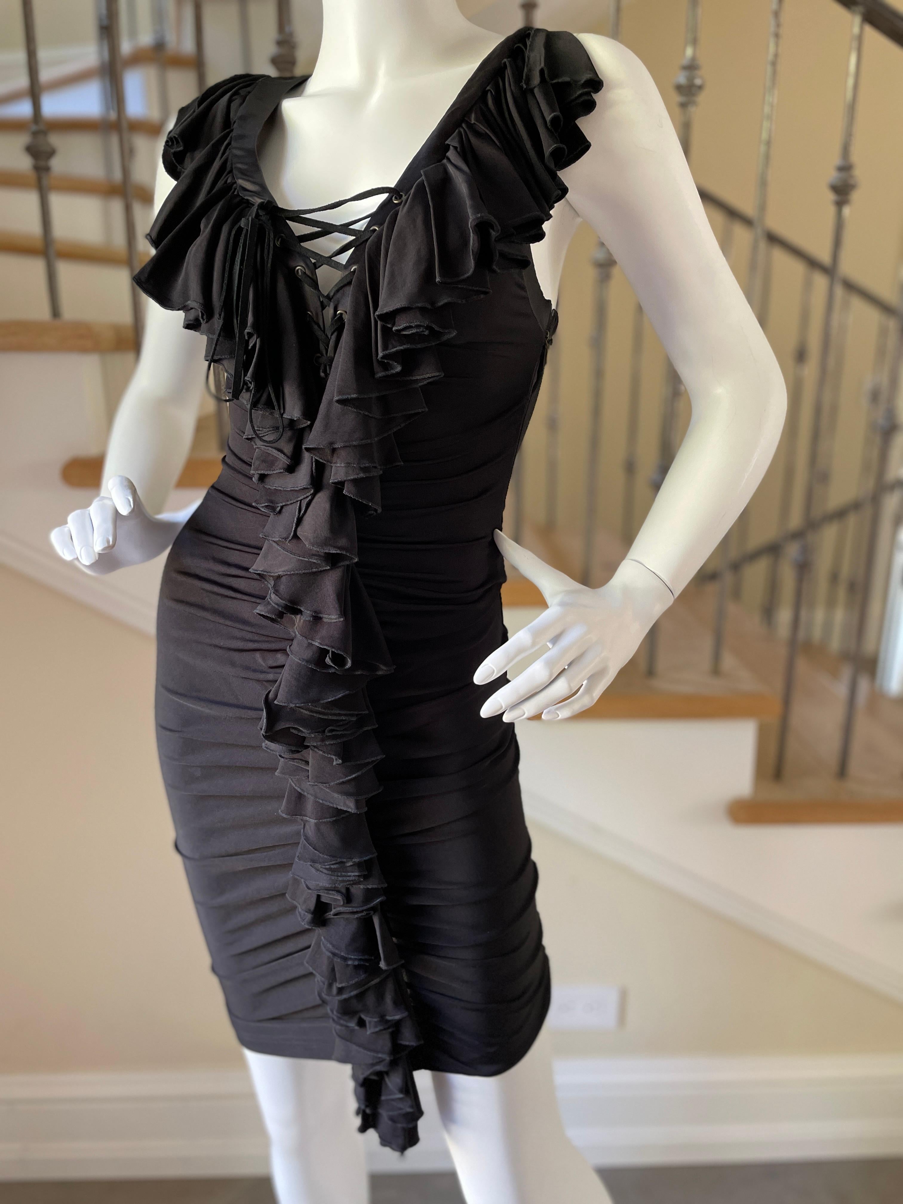 Black Just Cavalli Vintage Ruffled Corset Lace Cocktail Dress by Roberto Cavalli For Sale