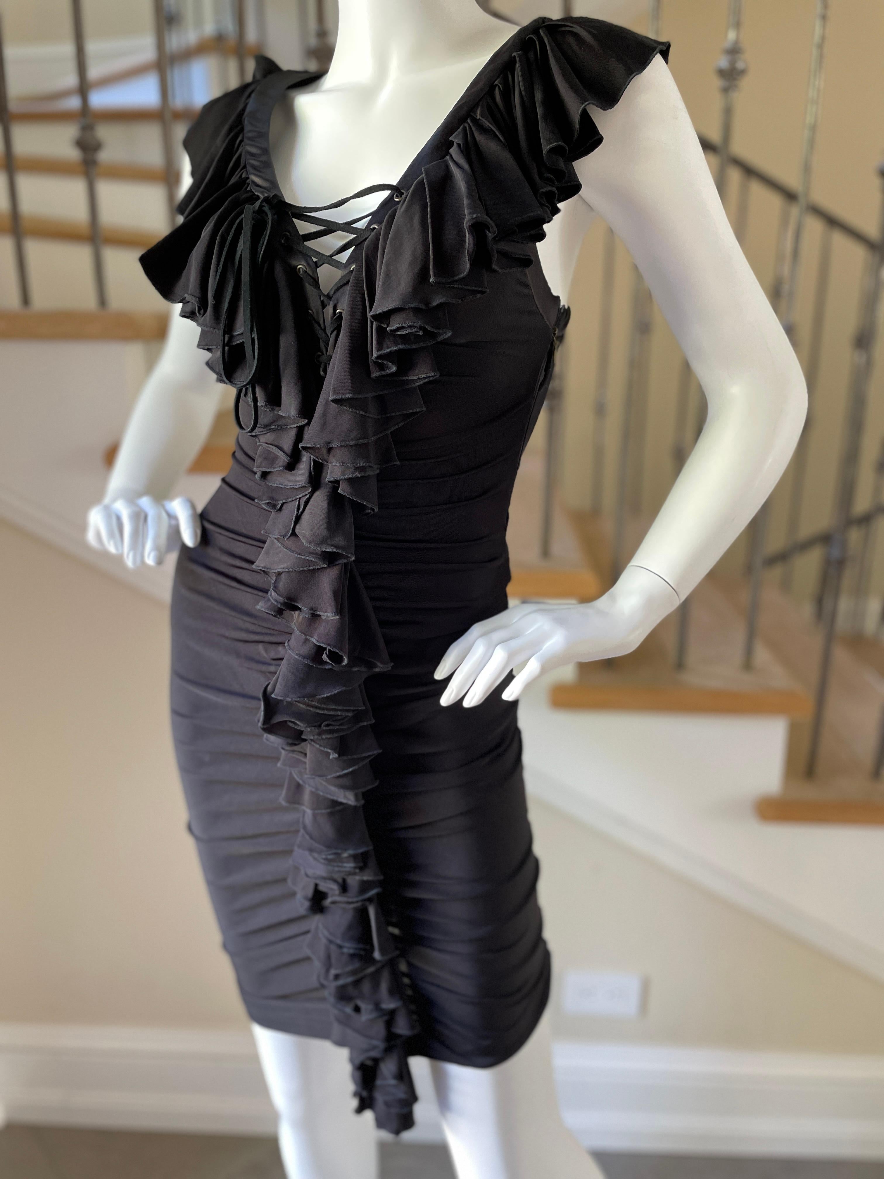 Just Cavalli Vintage Ruffled Corset Lace Cocktail Dress by Roberto Cavalli In Excellent Condition For Sale In Cloverdale, CA