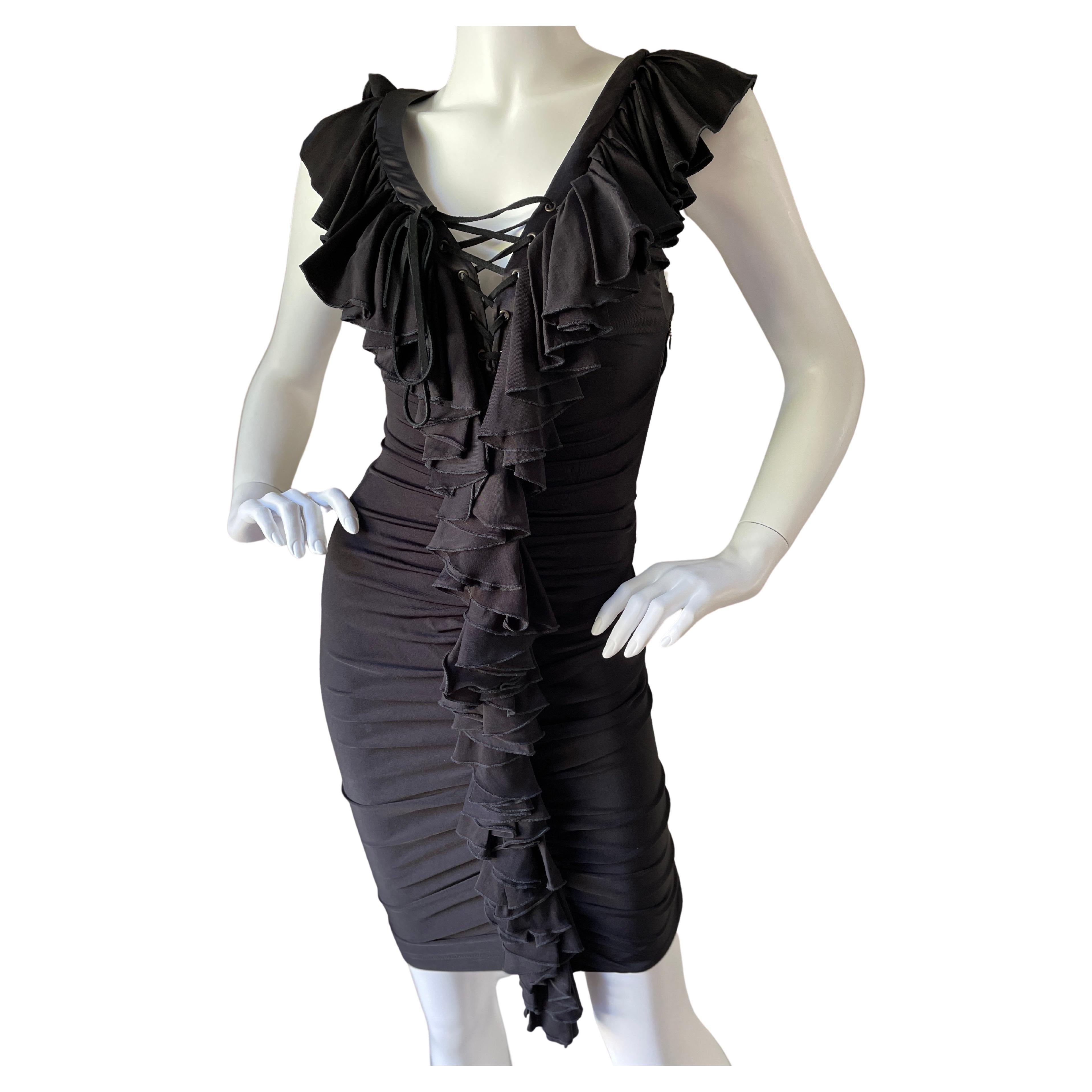 Just Cavalli Vintage Ruffled Corset Lace Cocktail Dress by Roberto Cavalli For Sale