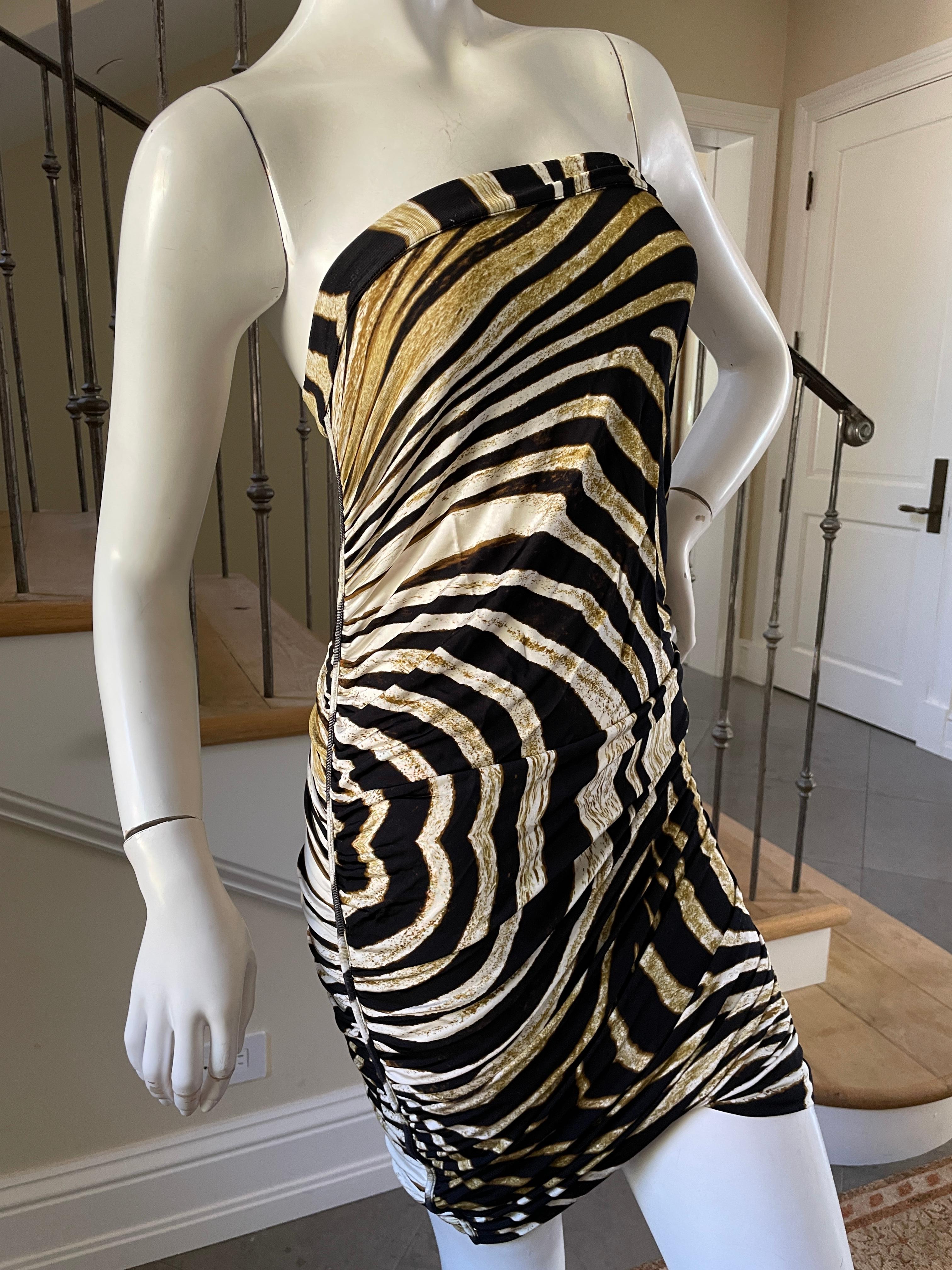 Black Just Cavalli Vintage Strapless Zebra Stripe Cocktail Dress For Sale