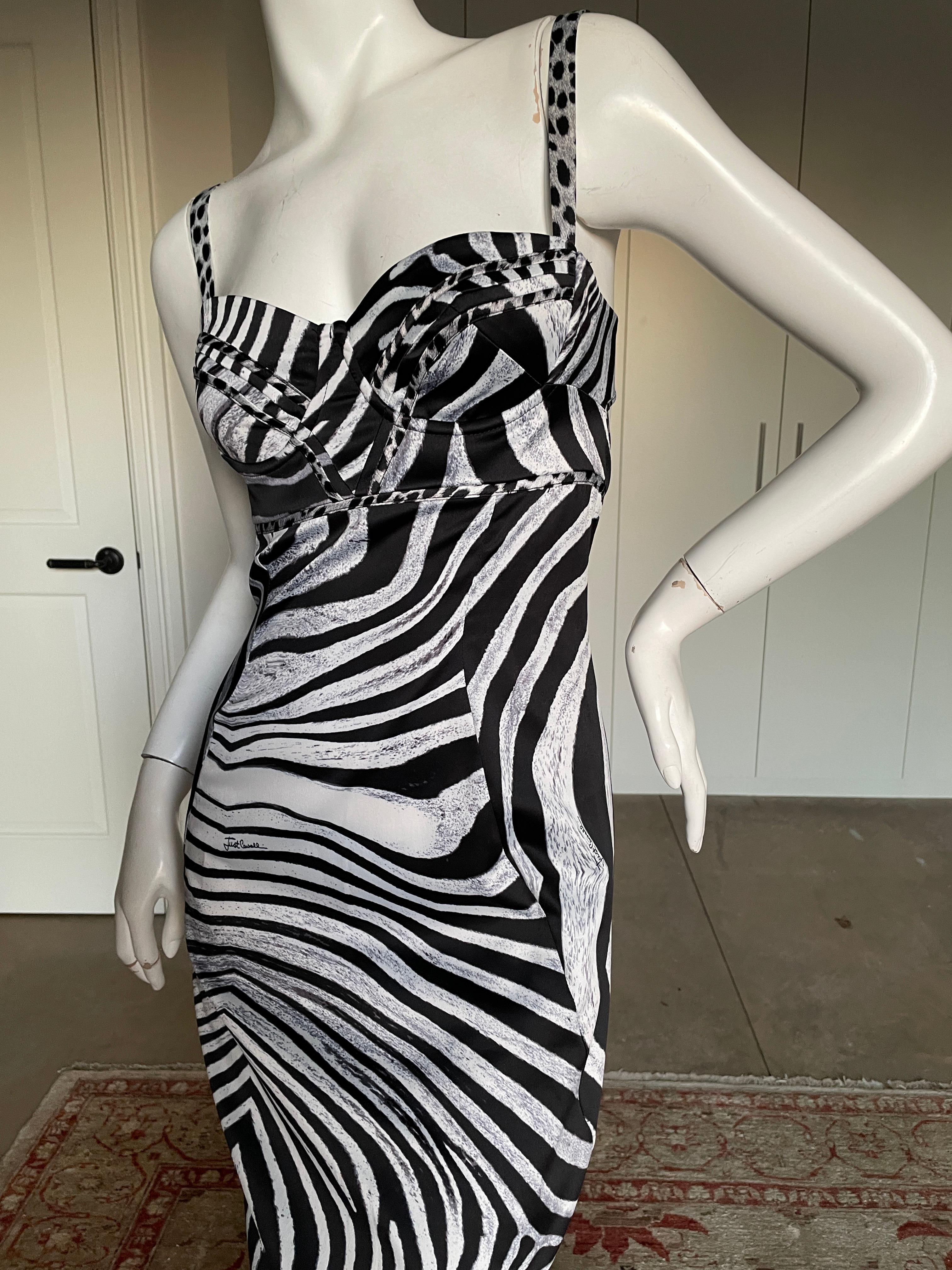 Just Cavalli Vintage Zebra Print Mermaid Dress with Sexy Back and Train  For Sale 4